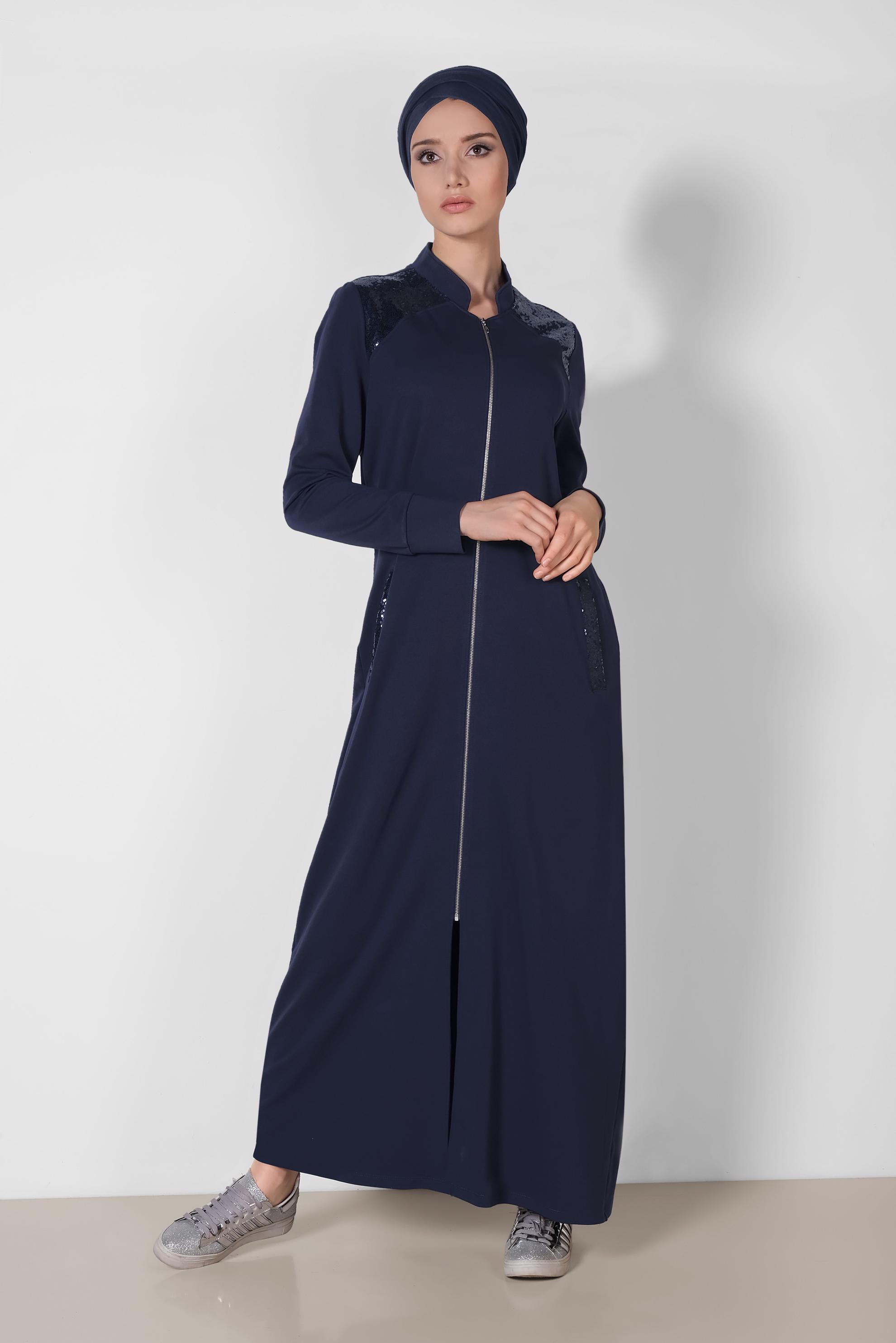 Tesettür giyim LACİVERT PUL PAYET DETAYLI PAMUKLU EŞOFMAN TUNİK 4203