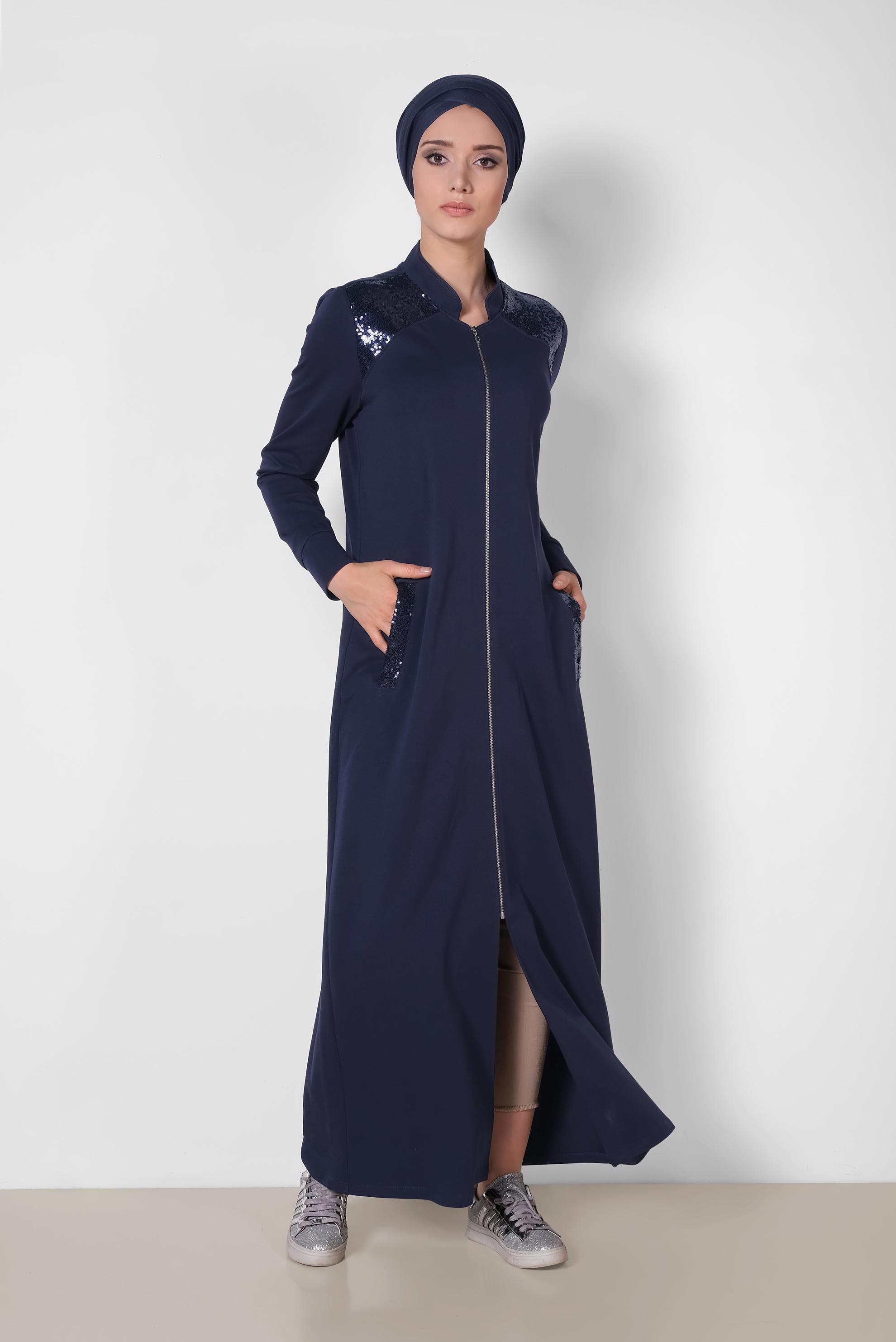 Tesettür giyim LACİVERT PUL PAYET DETAYLI PAMUKLU EŞOFMAN TUNİK 4203