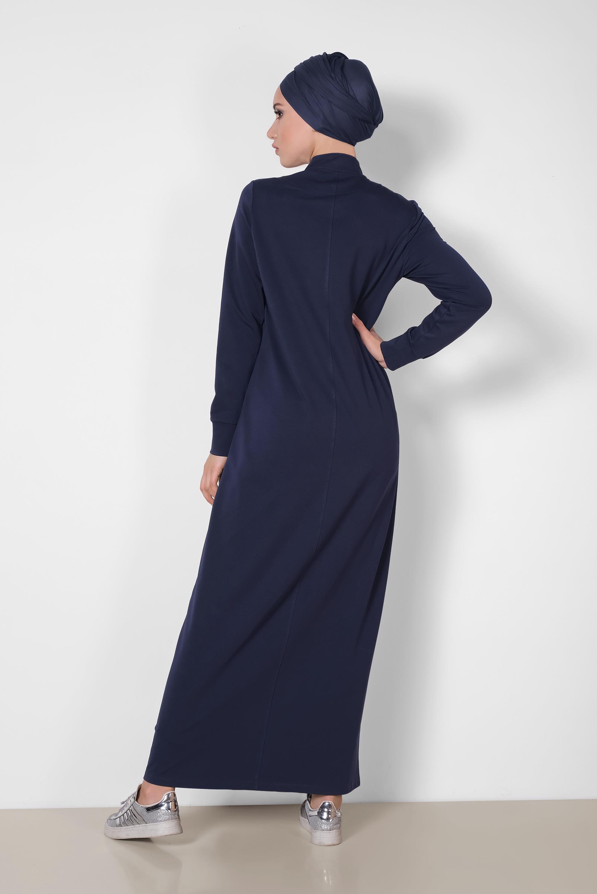 Tesettür giyim LACİVERT PUL PAYET DETAYLI PAMUKLU EŞOFMAN TUNİK 4203