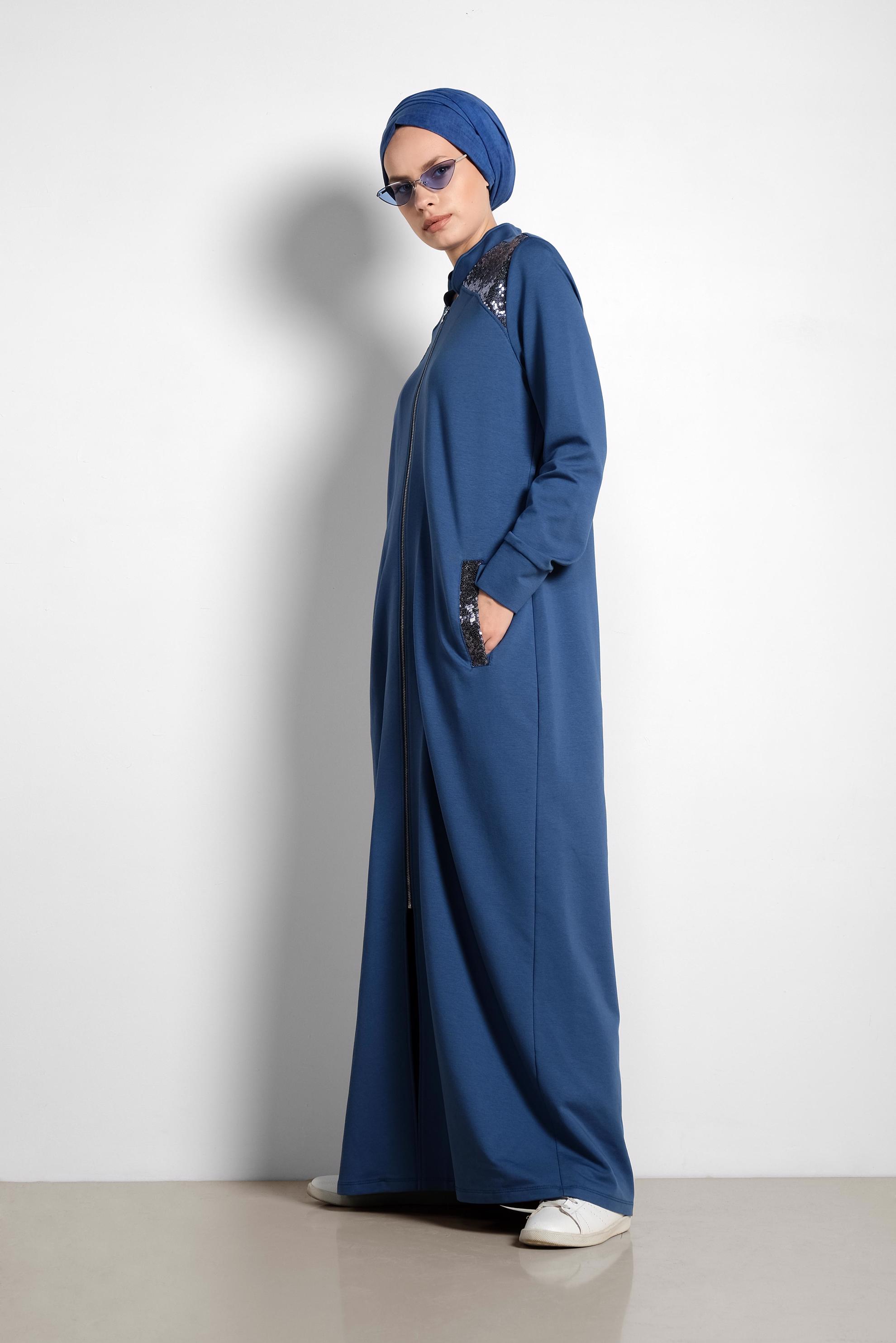 Tesettür giyim LACİVERT PUL PAYET DETAYLI PAMUKLU EŞOFMAN TUNİK 4203