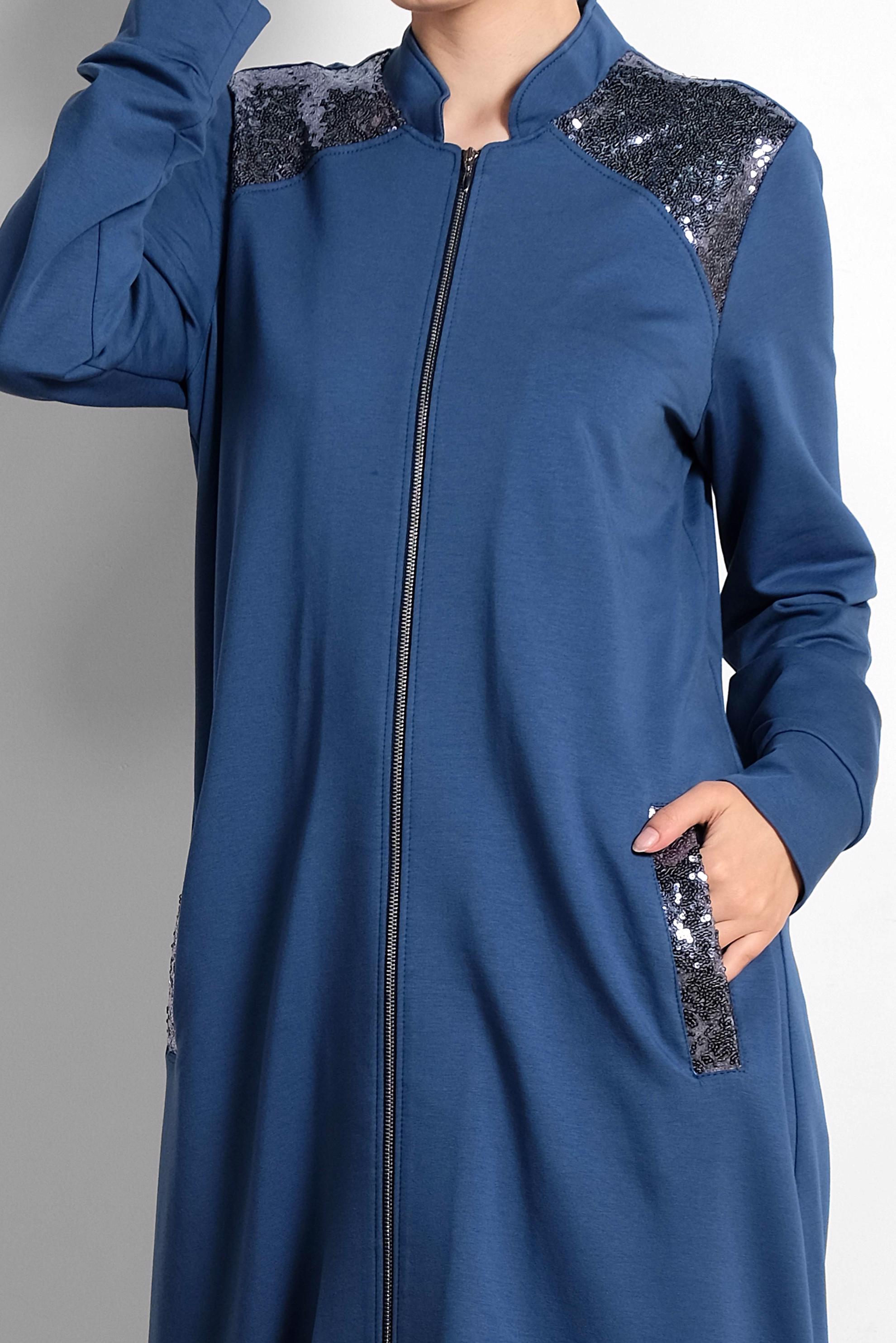 Tesettür giyim LACİVERT PUL PAYET DETAYLI PAMUKLU EŞOFMAN TUNİK 4203