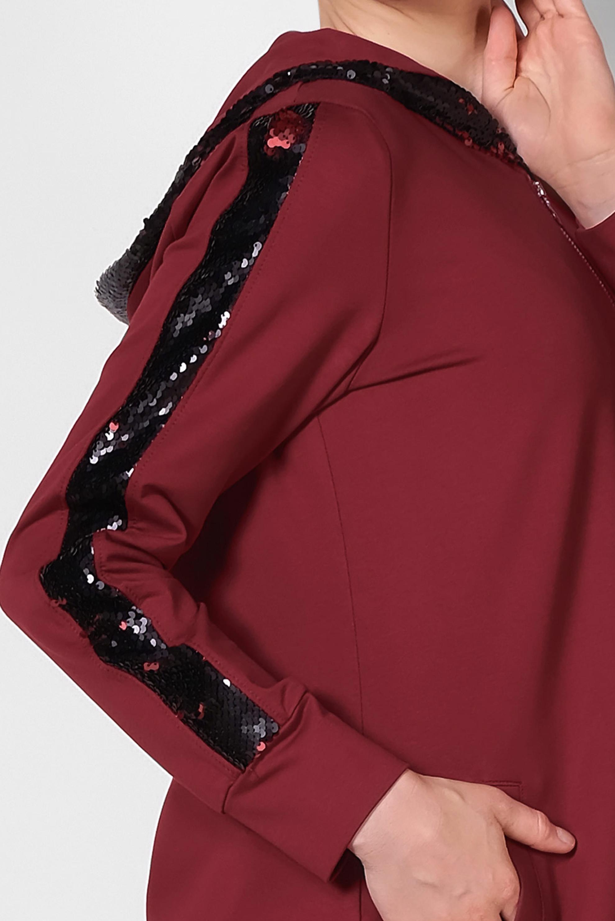 Tesettür giyim BORDO PUL PAYETLİ KAPÜŞONLU UZUN EŞOFMAN TUNİK 4207