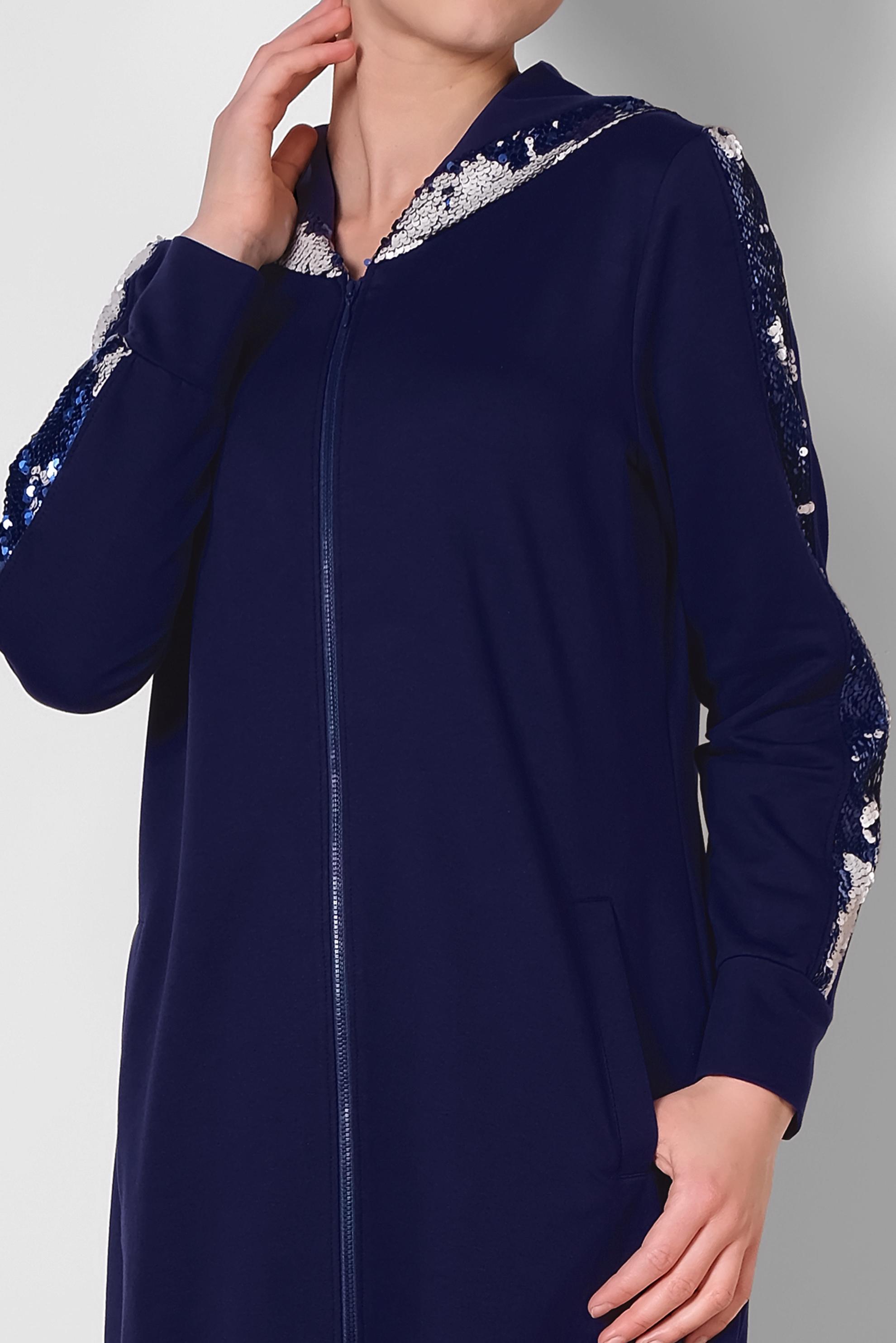 Tesettür giyim LACİVERT PUL PAYETLİ KAPÜŞONLU UZUN EŞOFMAN TUNİK 4207