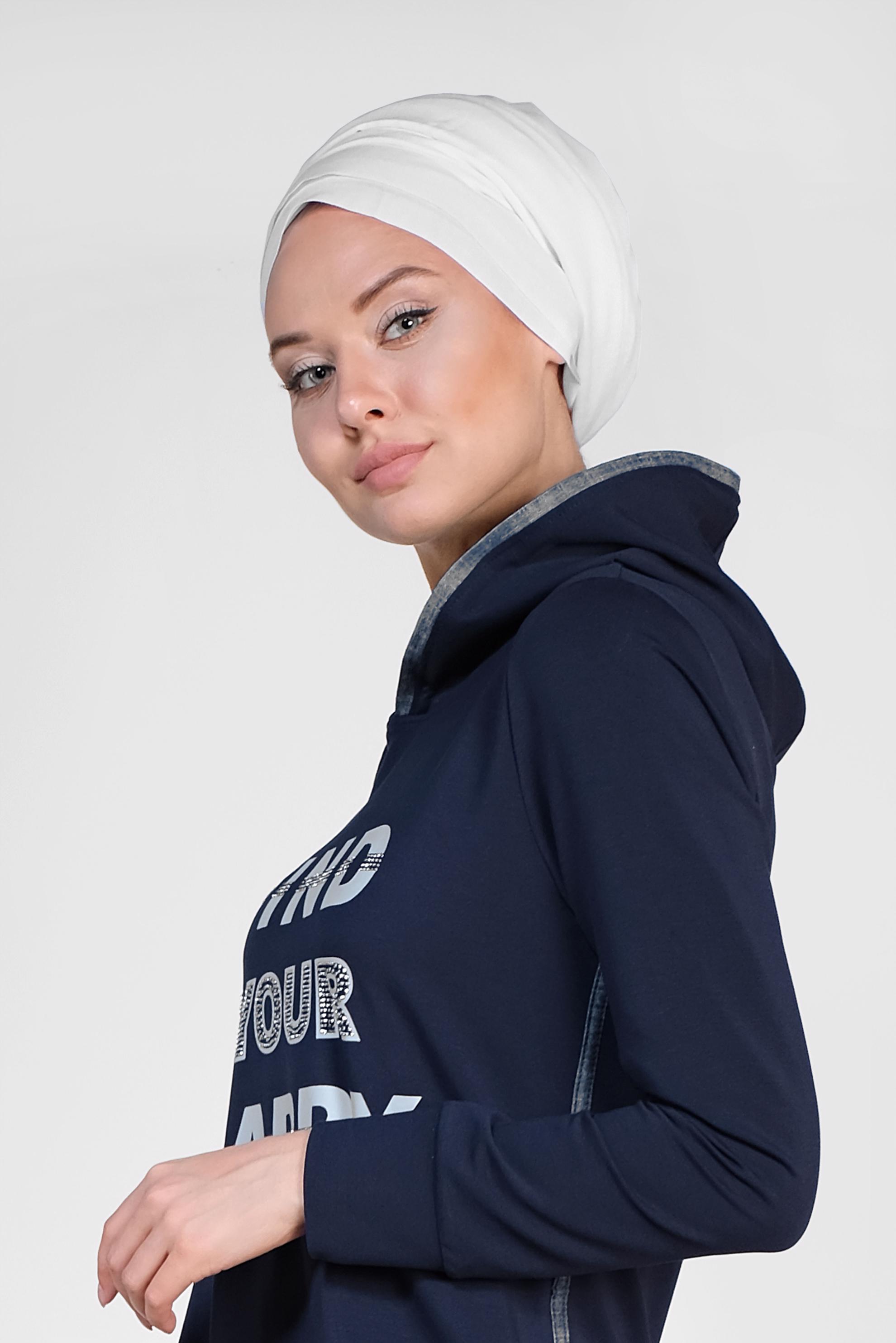 Tesettür giyim LACİVERT TAŞ VE YAZI DETAYLI EŞOFMAN ELBİSE 4228