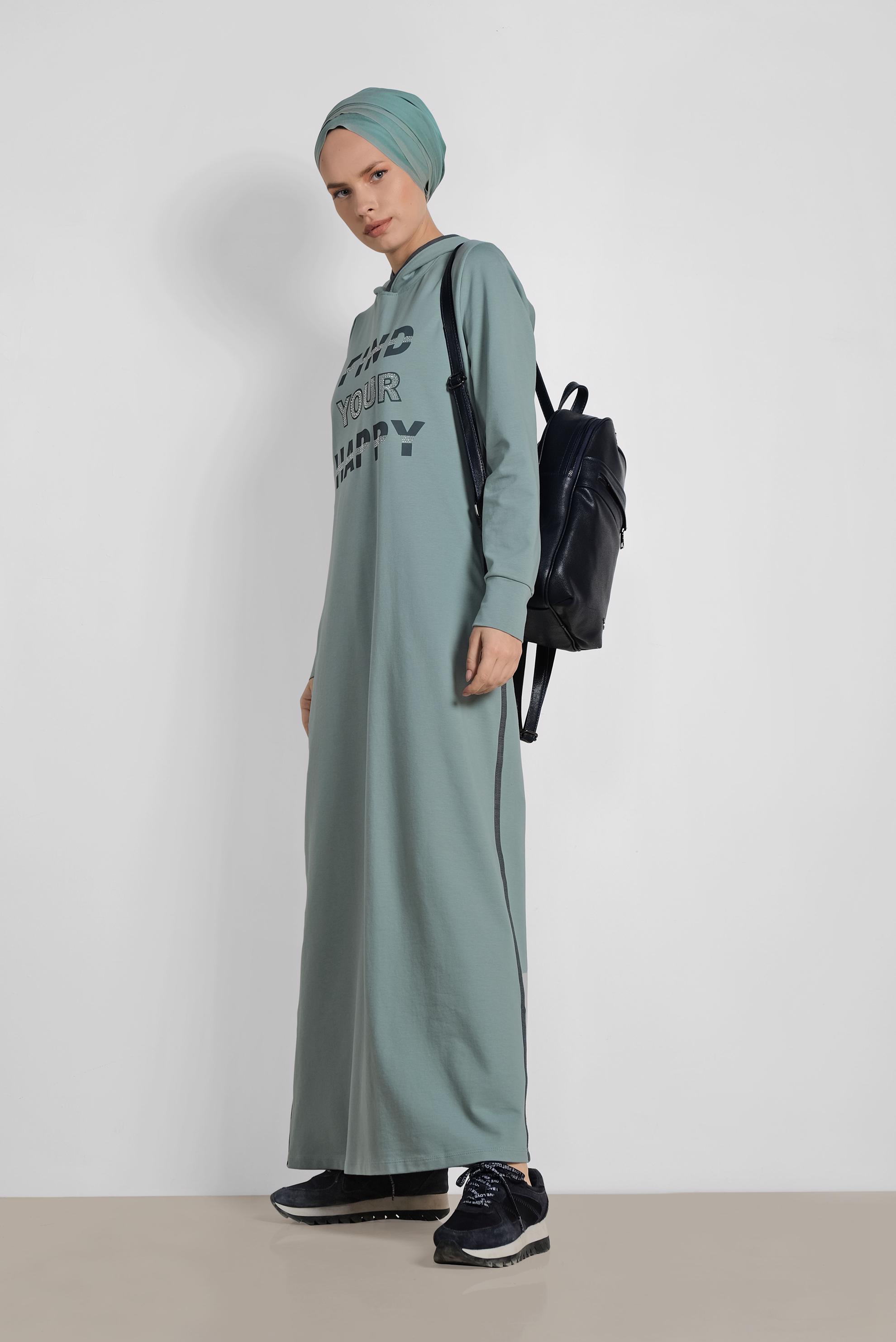 Hijab clothing GREEN Stone Printed Tracksuit Dress 4228 