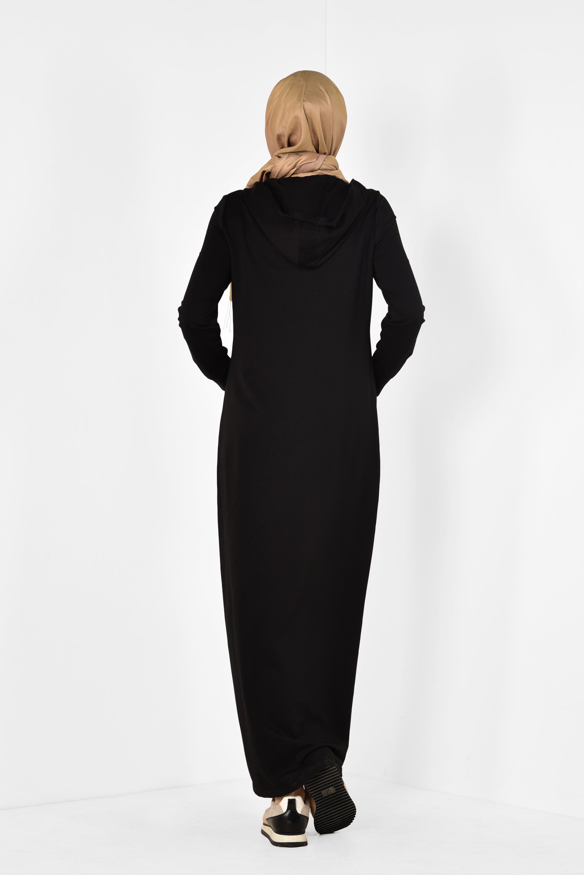 Tesettür giyim SİYAH CEPLİ EŞOFMAN ELBİSE 4235 