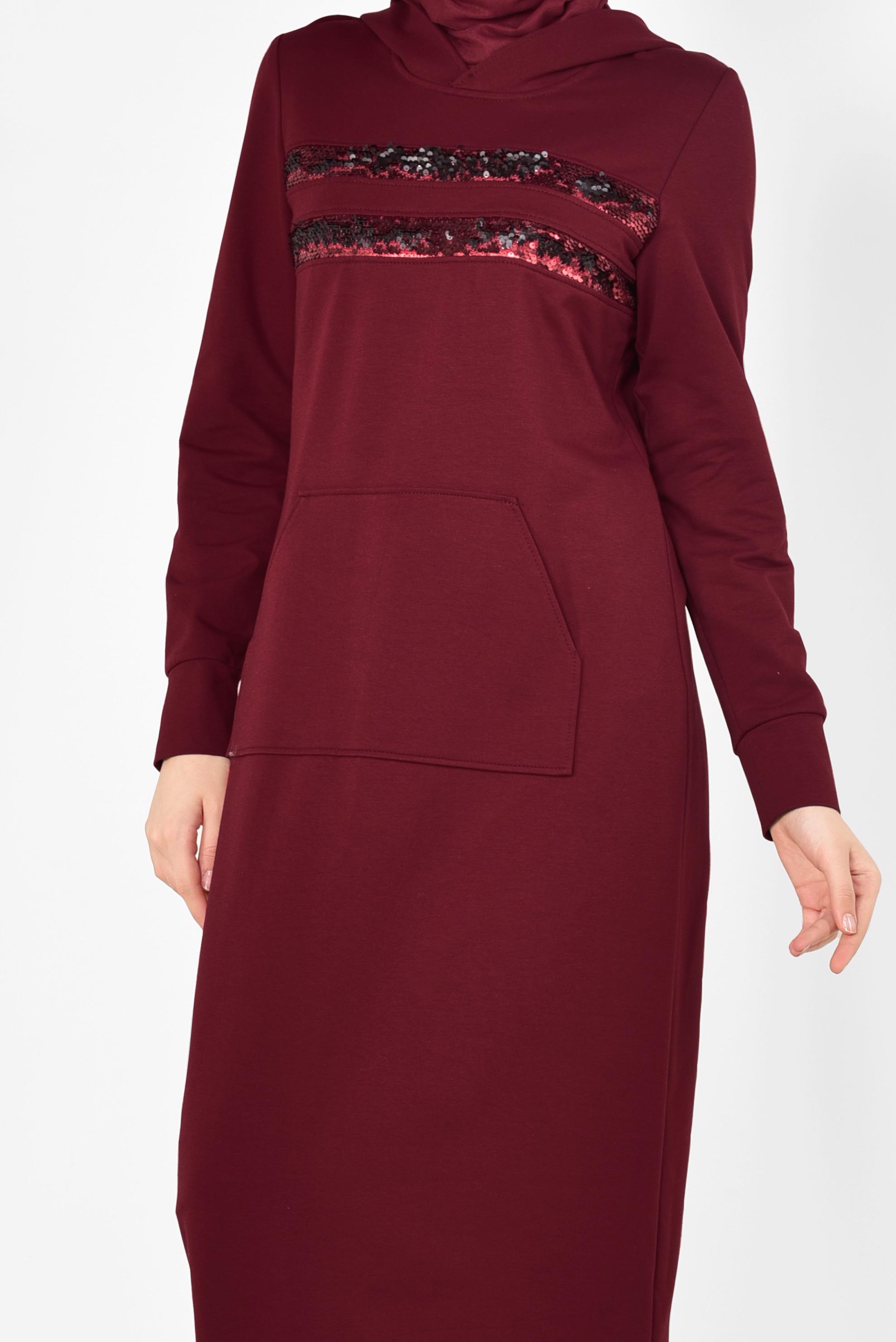 Tesettür giyim BORDO CEPLİ EŞOFMAN ELBİSE 4235 