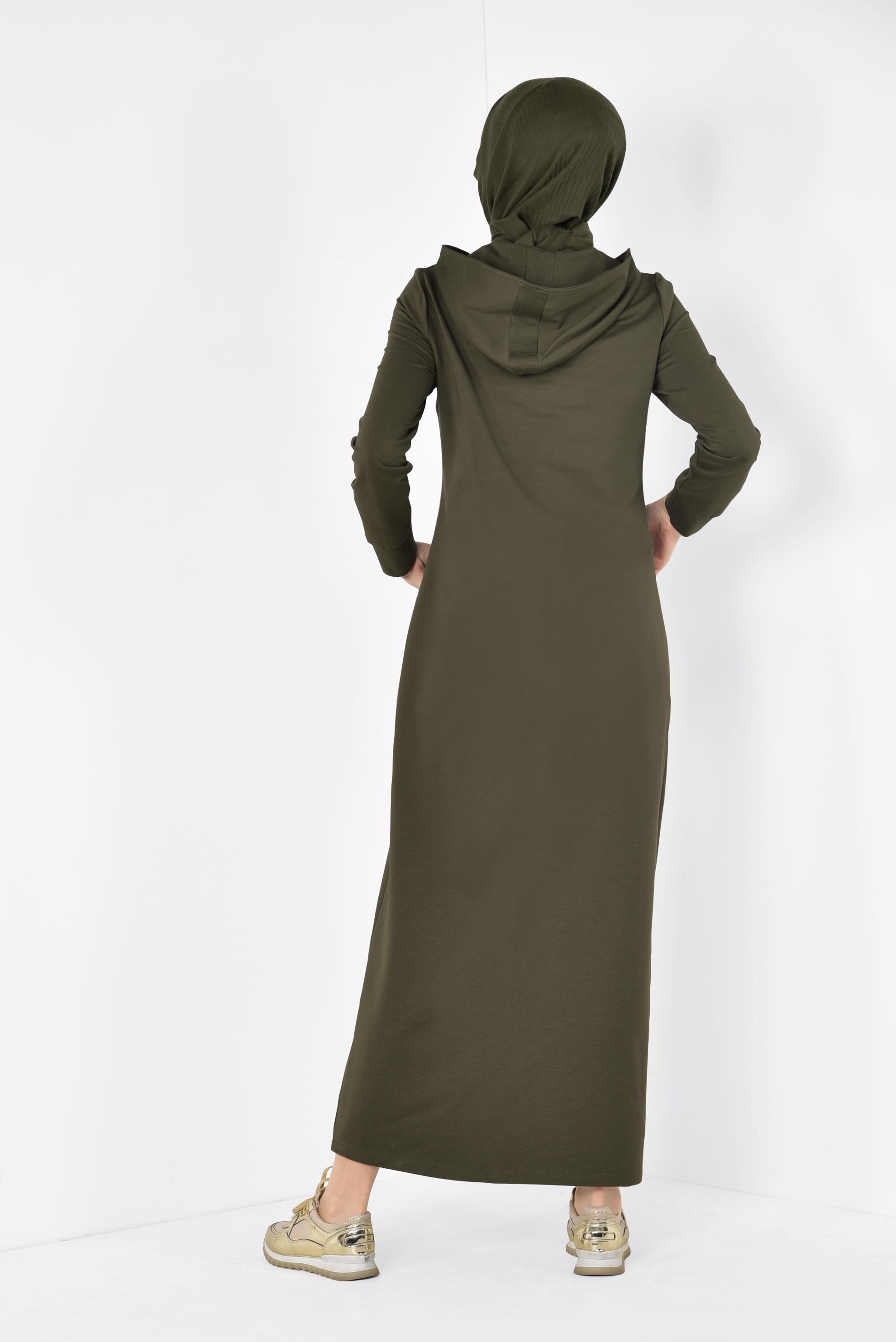 Tesettür giyim HAKİ CEPLİ EŞOFMAN ELBİSE 4235 