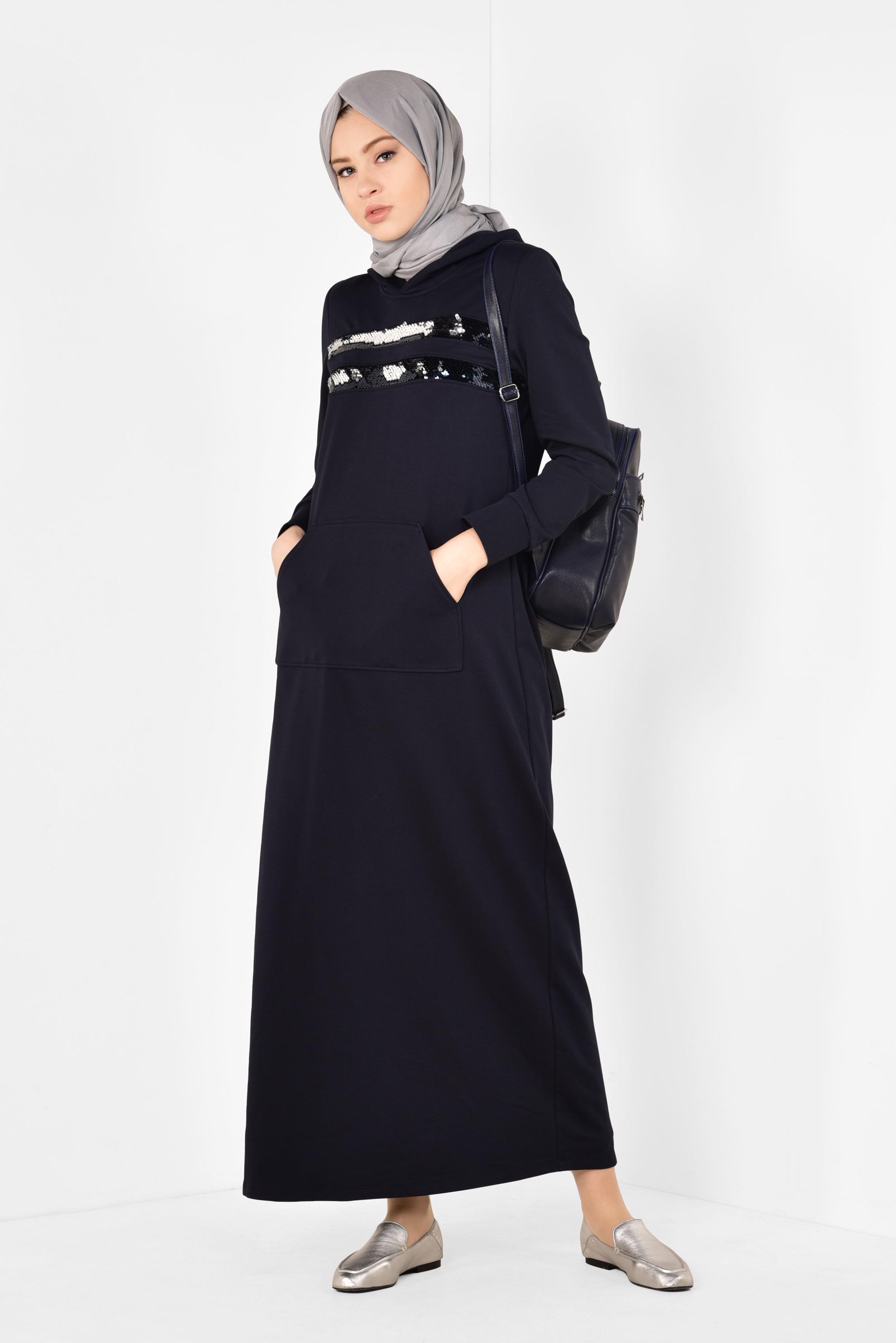 Tesettür giyim LACİVERT CEPLİ EŞOFMAN ELBİSE 4235 