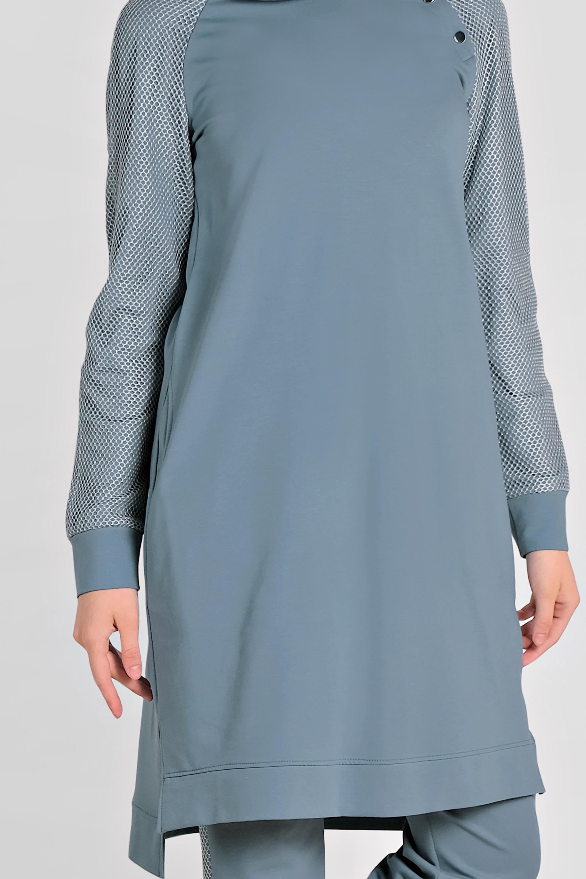 Tesettür giyim MAVİ FİLE DETAYLI İKİLİ PANTOLONLU EŞOFMAN TAKIM 4277