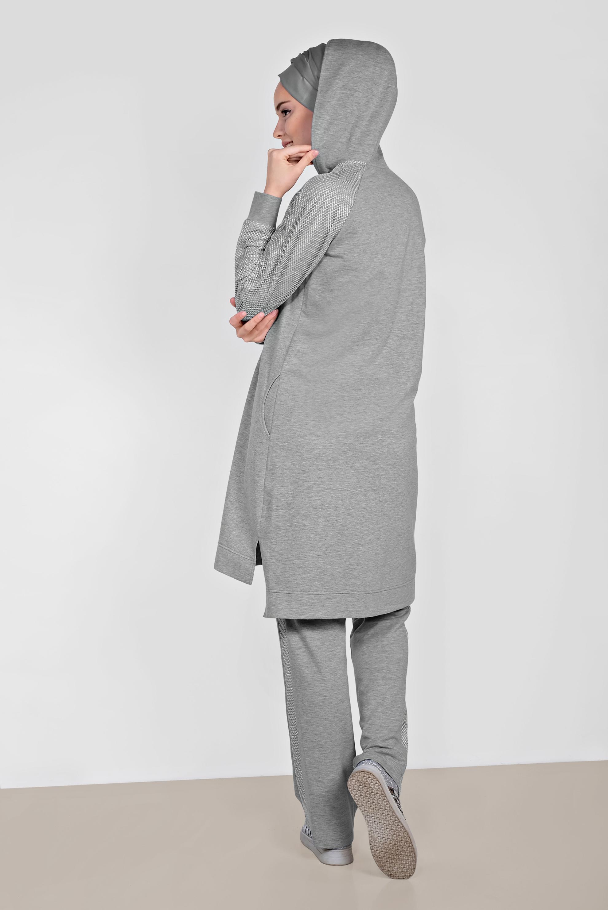 Hijab clothing GREY Filet Detail Binary Tracksuit 4277 