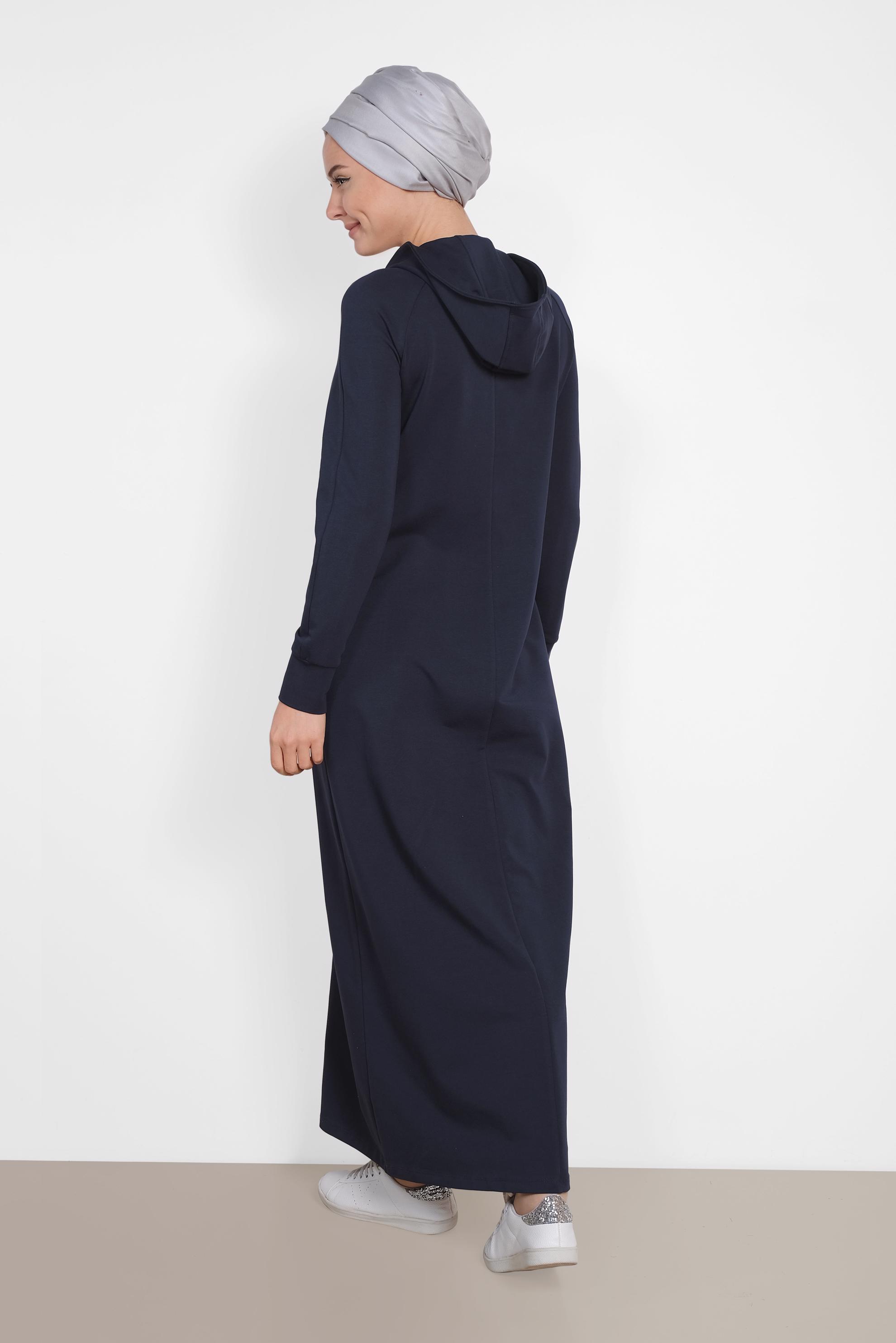 Tesettür giyim LACİVERT TAŞ VE YAZI BASKILI EŞOFMAN TUNİK 4340  