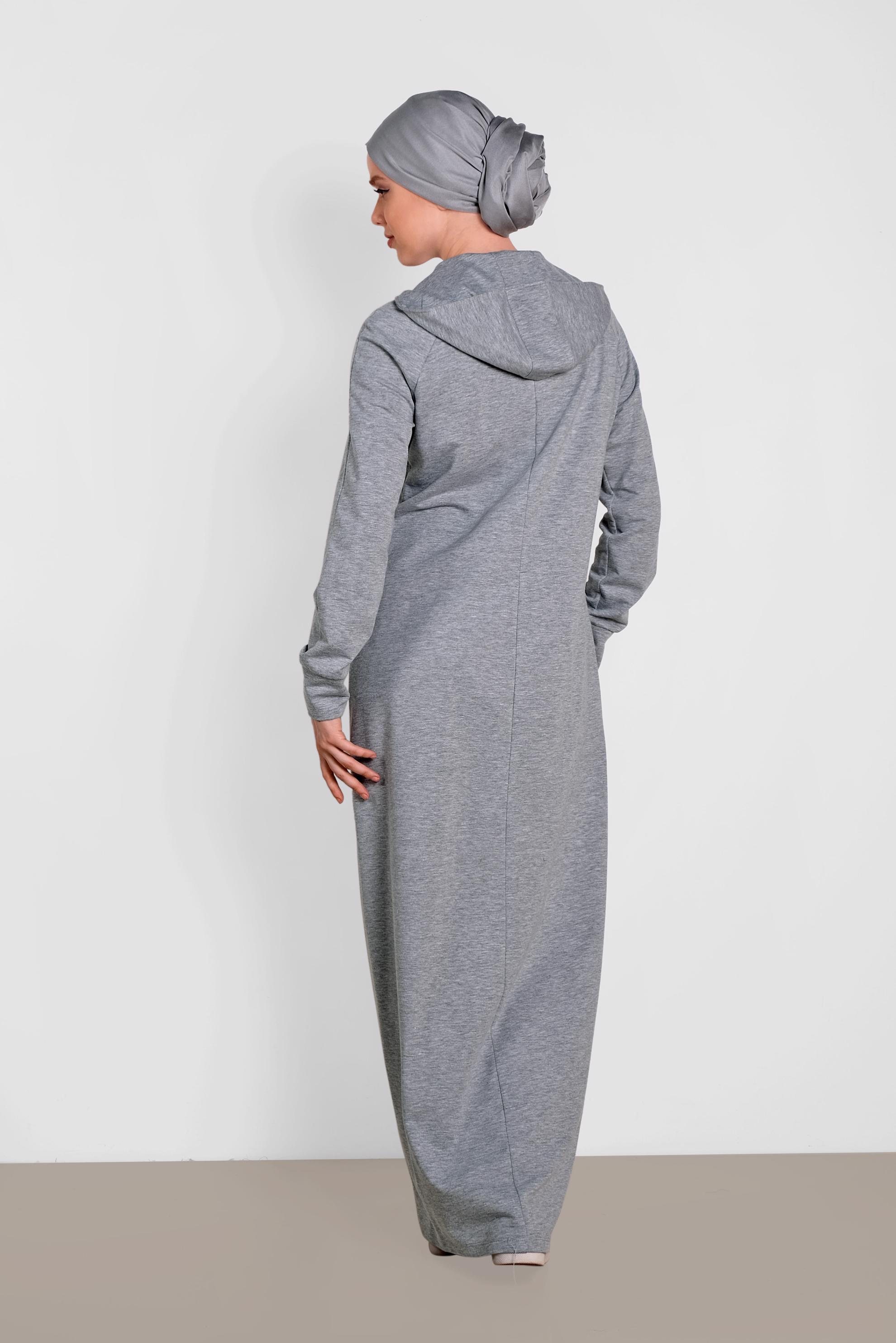 Tesettür giyim GRİ TAŞ VE YAZI BASKILI EŞOFMAN TUNİK 4340  