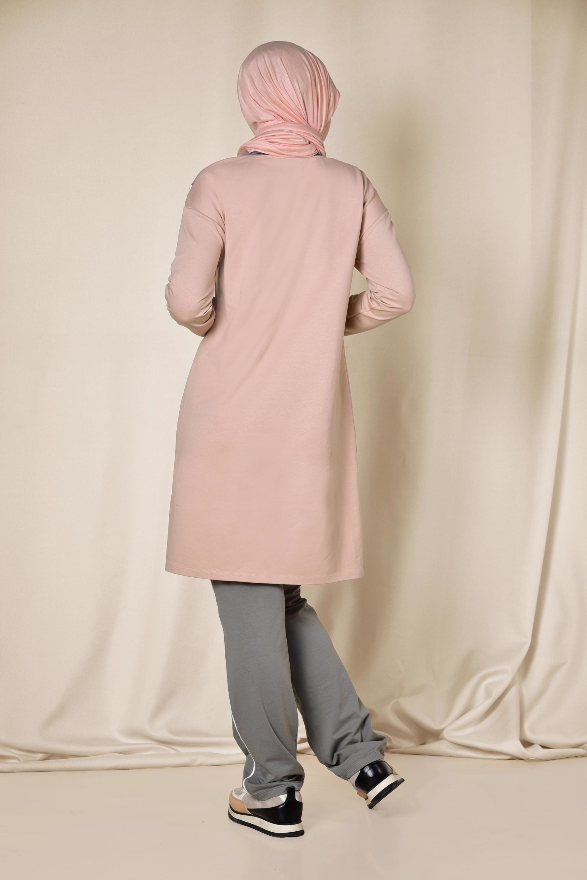 Tesettür giyim PUDRA PAMUKLU İKİLİ PANTOLONLU EŞOFMAN TAKIMI 4871