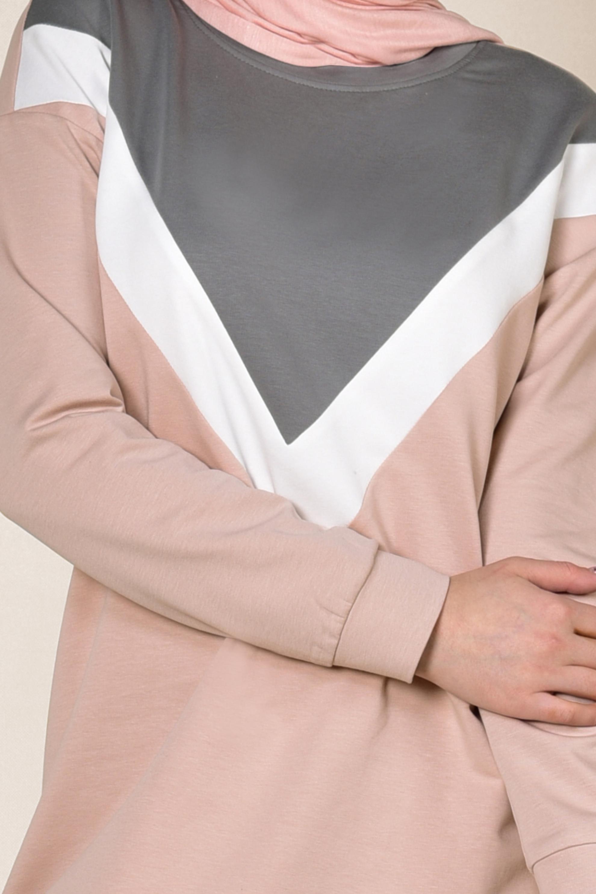 Tesettür giyim PUDRA PAMUKLU İKİLİ PANTOLONLU EŞOFMAN TAKIMI 4871