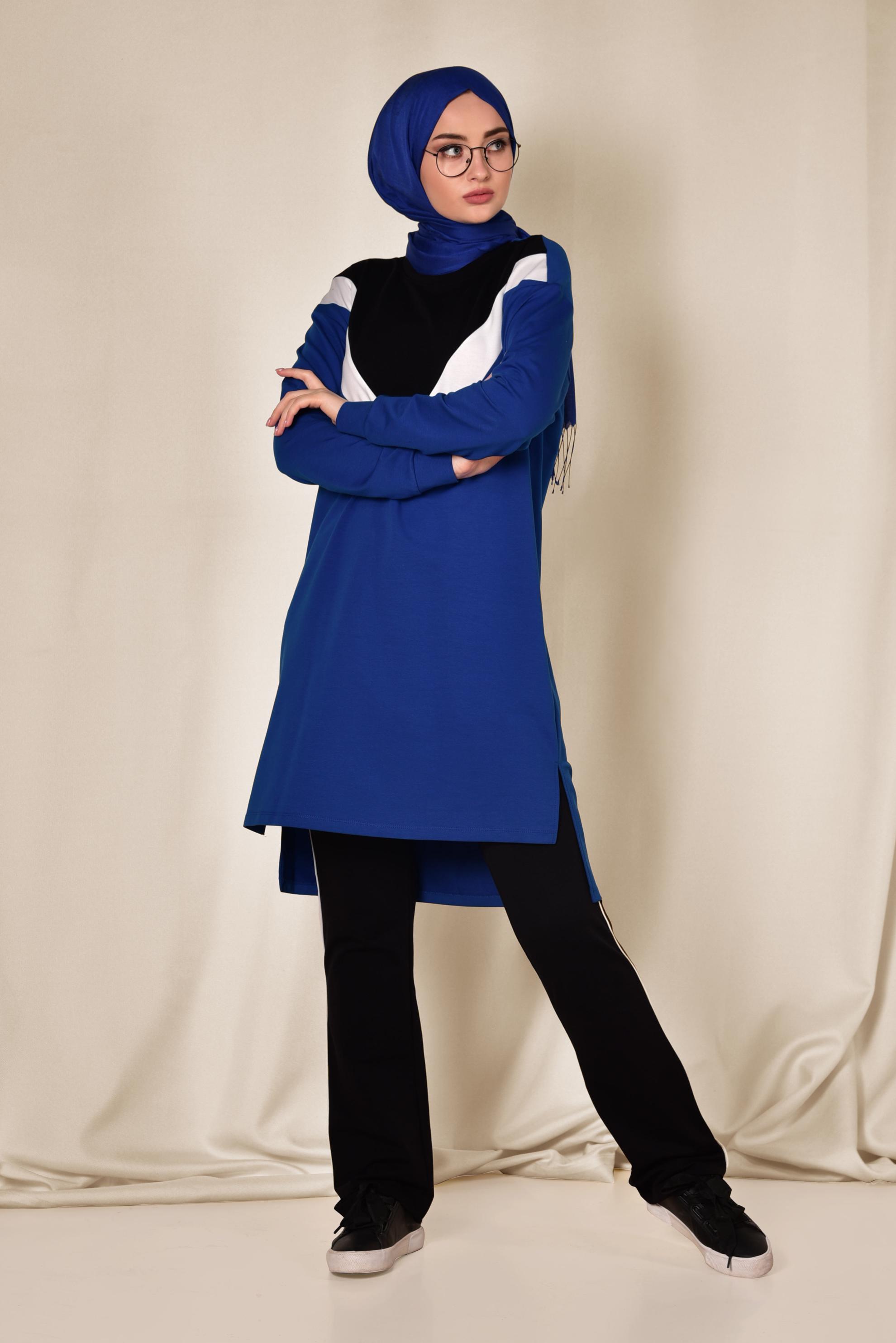 Tesettür giyim LACİVERT PAMUKLU İKİLİ PANTOLONLU EŞOFMAN TAKIMI 4871