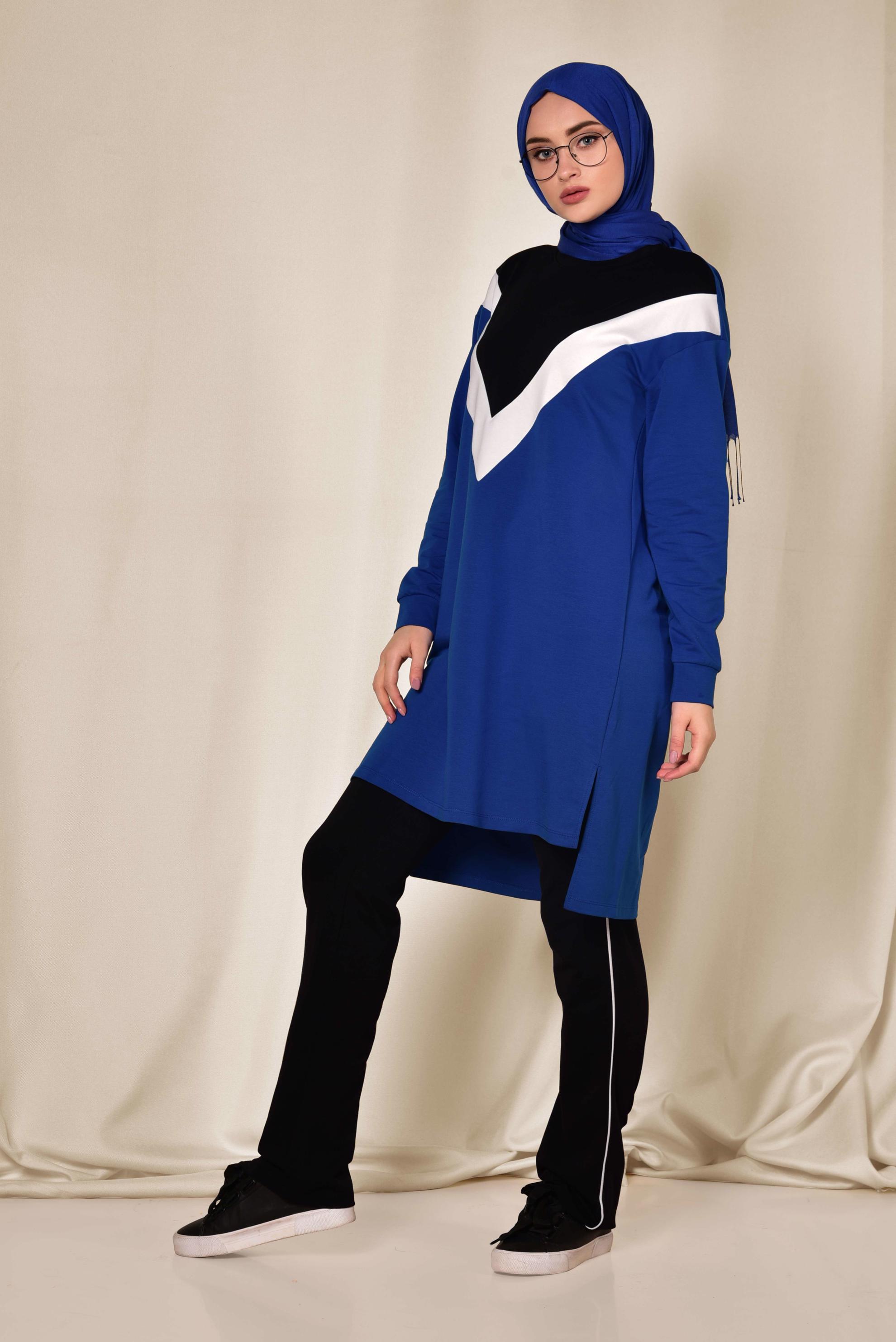 Tesettür giyim LACİVERT PAMUKLU İKİLİ PANTOLONLU EŞOFMAN TAKIMI 4871