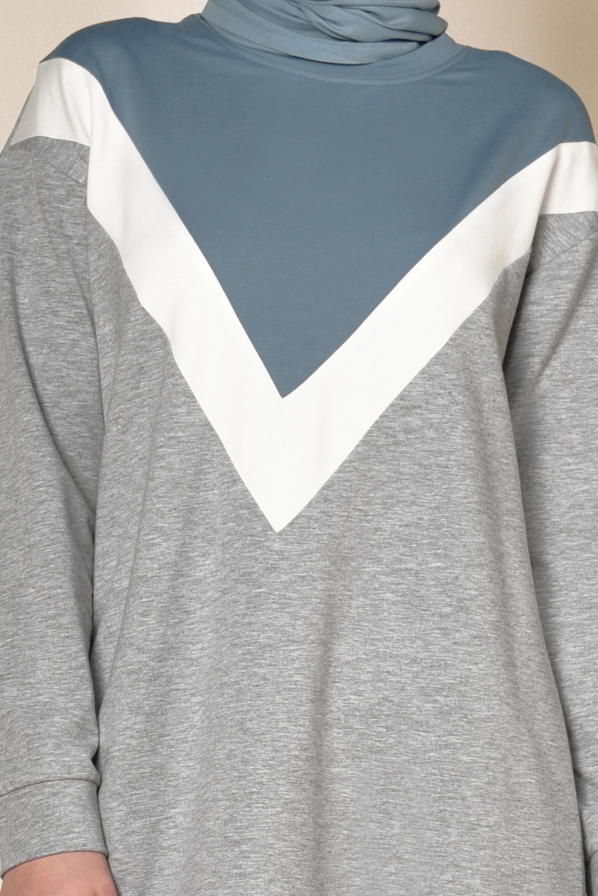 Tesettür giyim GRİ PAMUKLU İKİLİ PANTOLONLU EŞOFMAN TAKIMI 4871