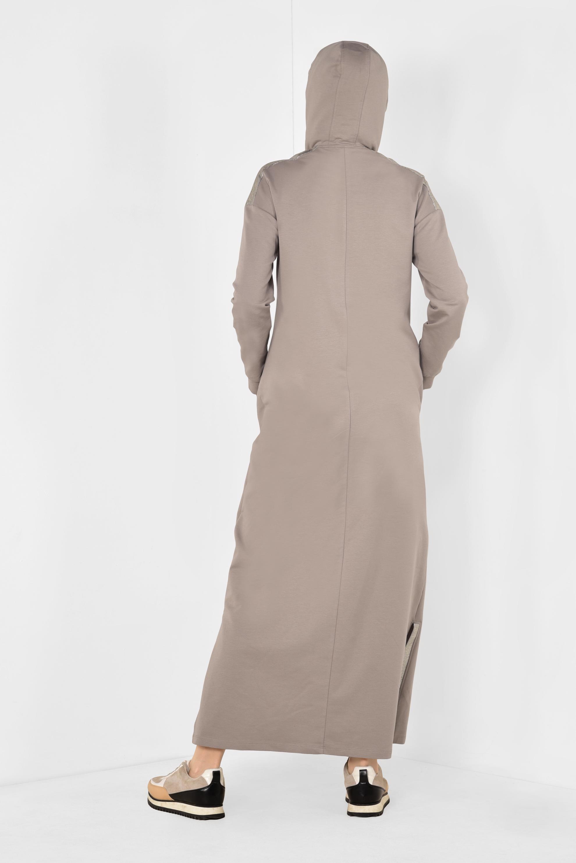 Tesettür giyim KAHVE ÖNDEN FERMUARLI KAPÜŞONLU TUNİK 4873 