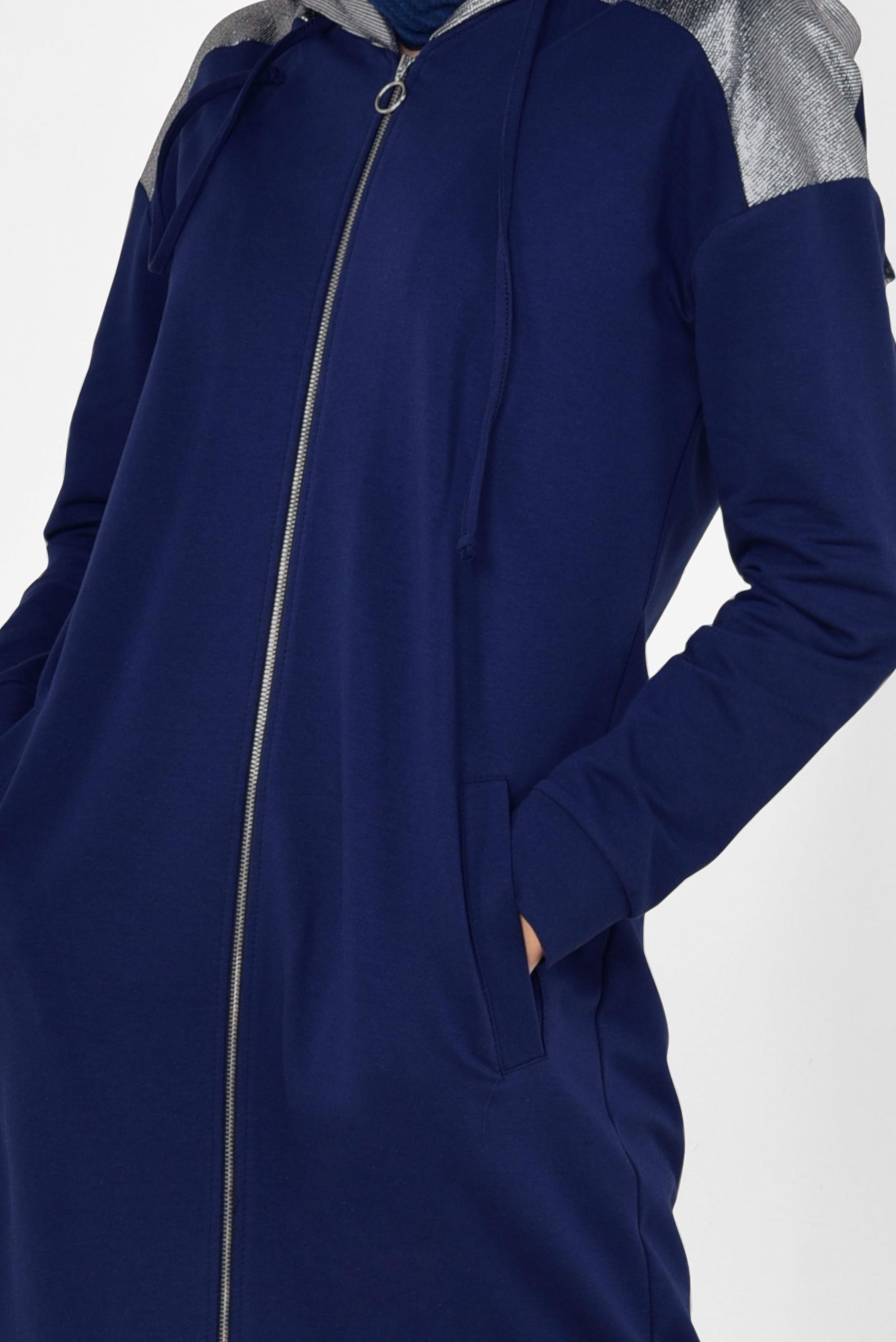 Tesettür giyim LACİVERT ÖNDEN FERMUARLI KAPÜŞONLU TUNİK 4873 