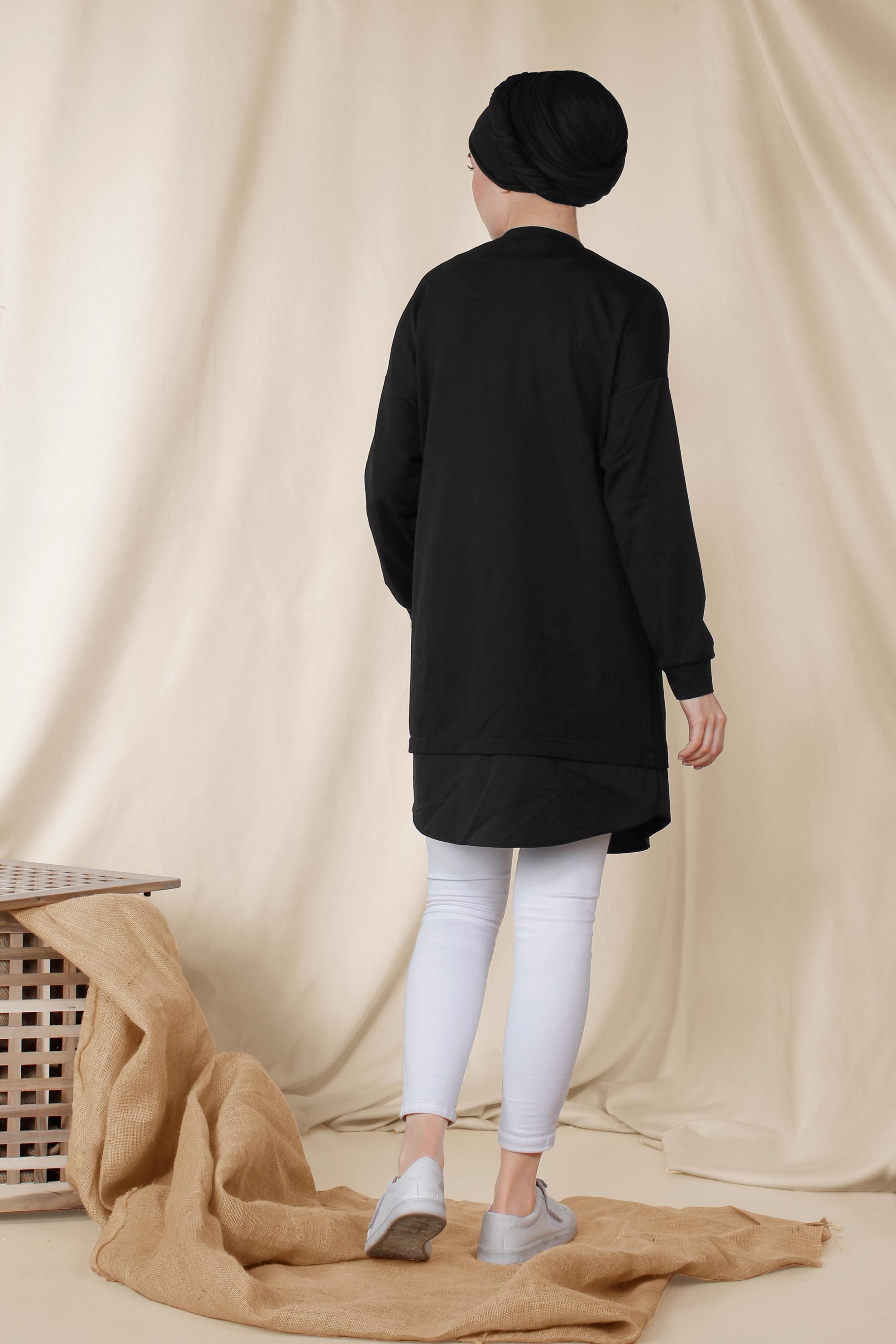 Tesettür giyim SİYAH YAZI BASKILI PAMUKLU SPOR TUNİK 4894