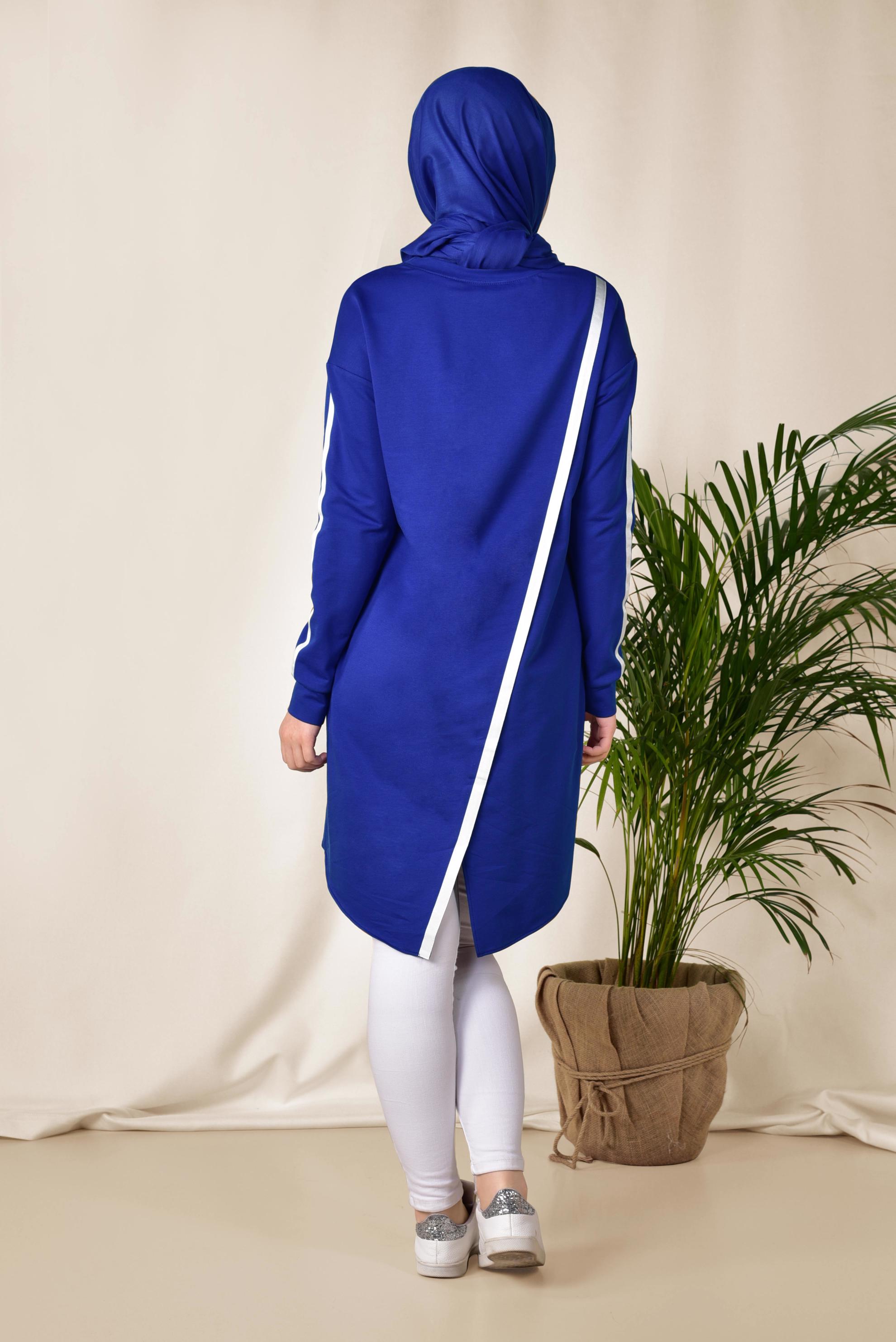 Tesettür giyim LACİVERT ŞERİT VE YAZI DETAYLI EŞOFMAN TUNİK 4898