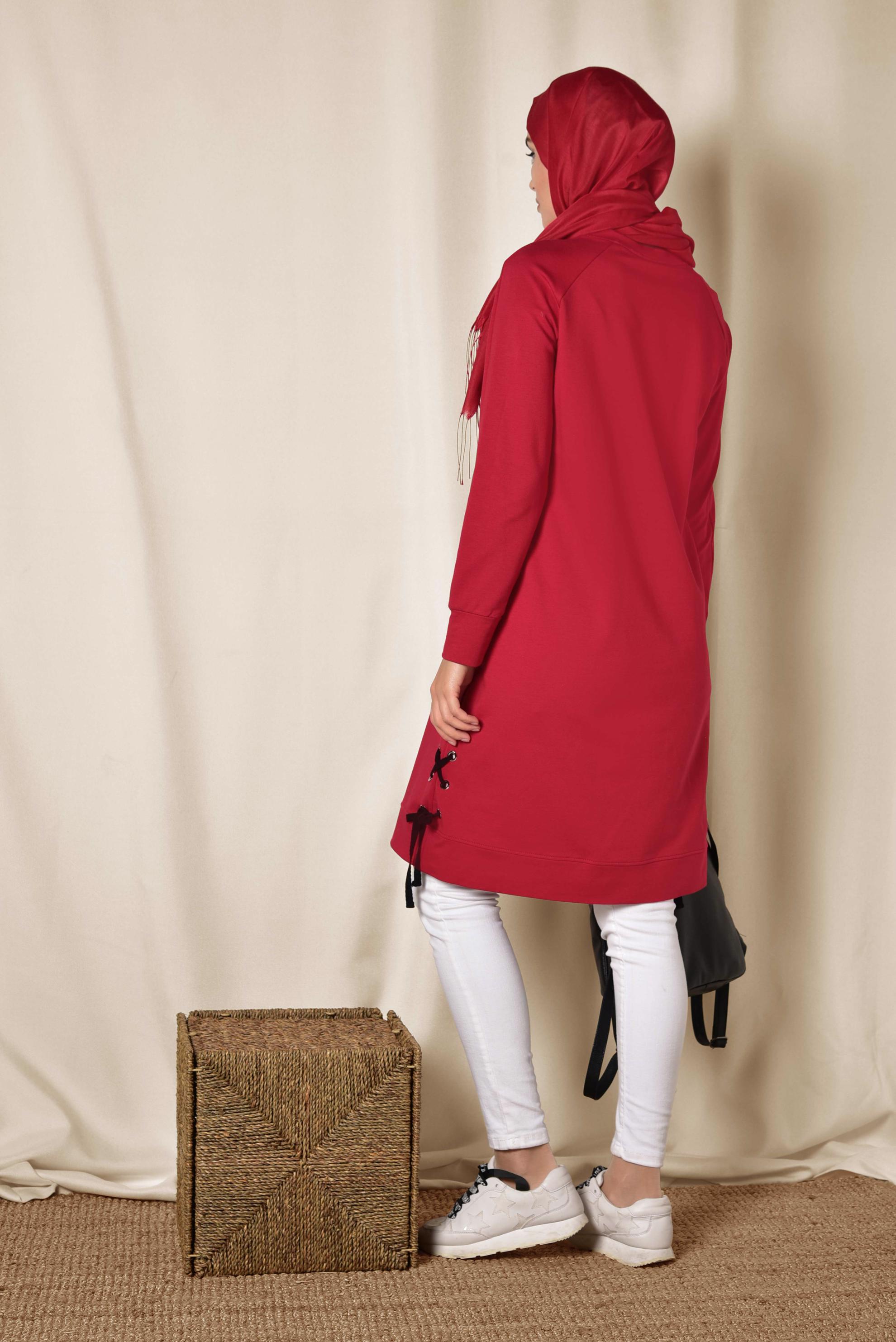 Tesettür giyim KIRMIZI YAZI BASKILI EŞOFMAN TUNİK 4900