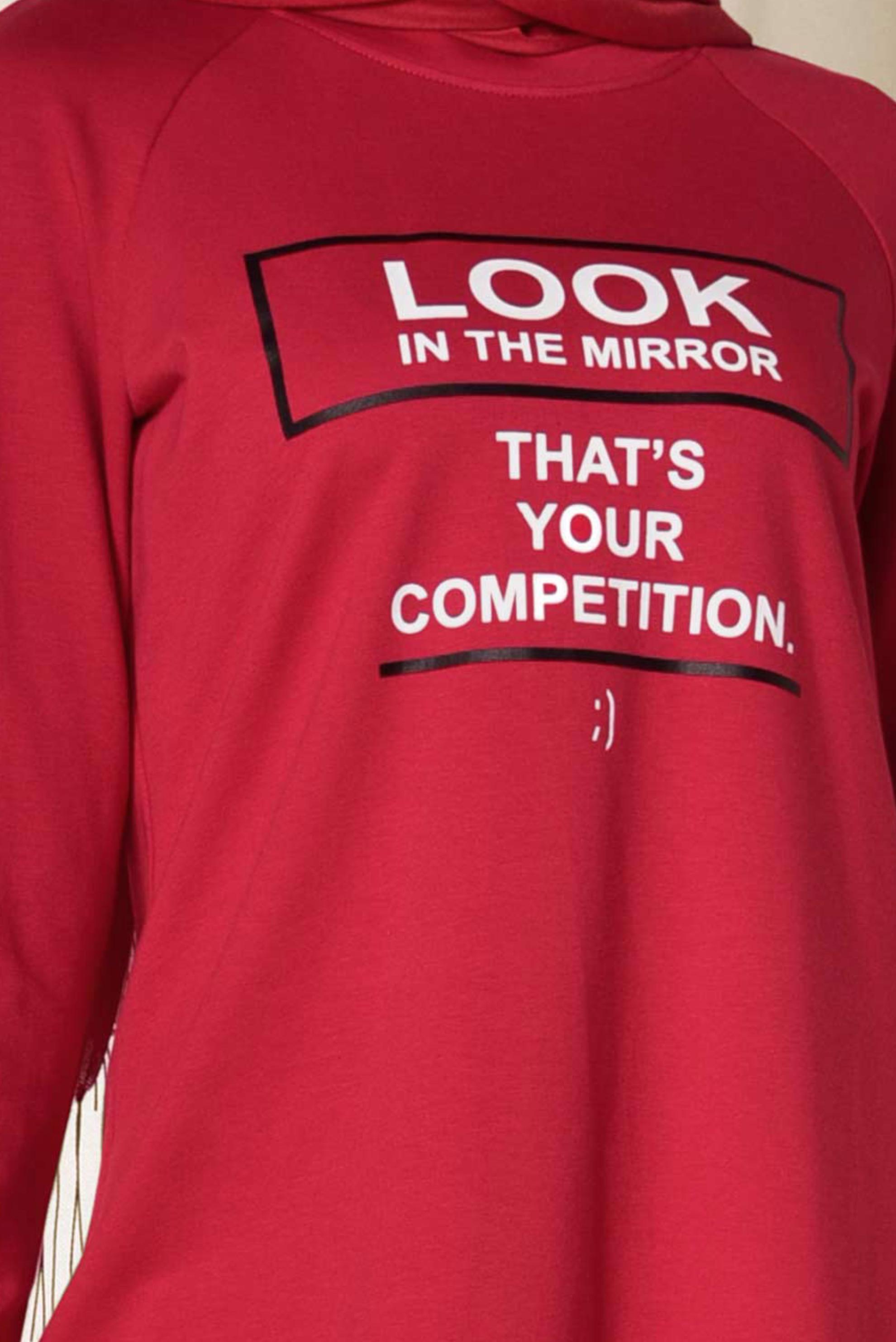 Tesettür giyim KIRMIZI YAZI BASKILI EŞOFMAN TUNİK 4900