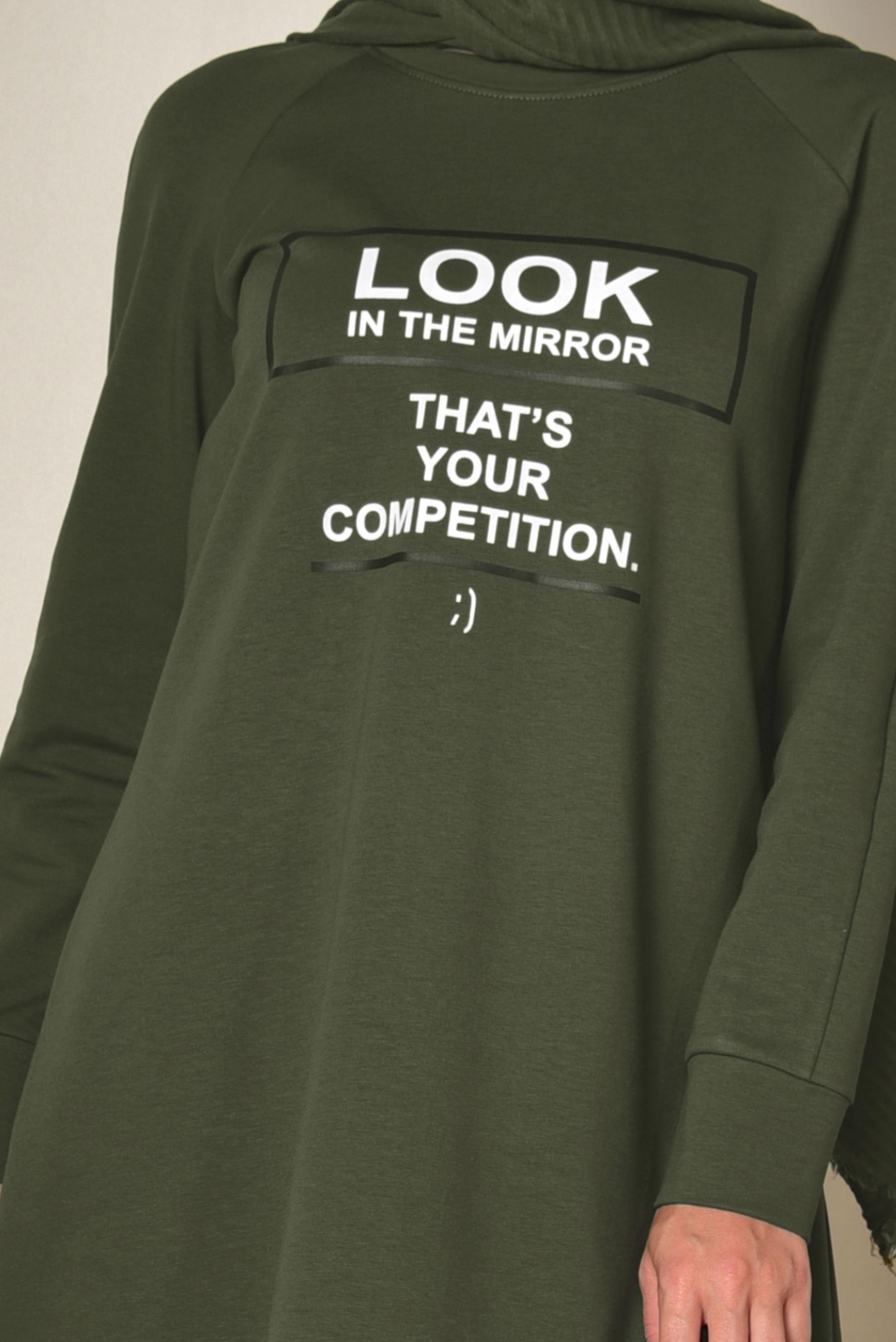 Tesettür giyim HAKİ YAZI BASKILI EŞOFMAN TUNİK 4900