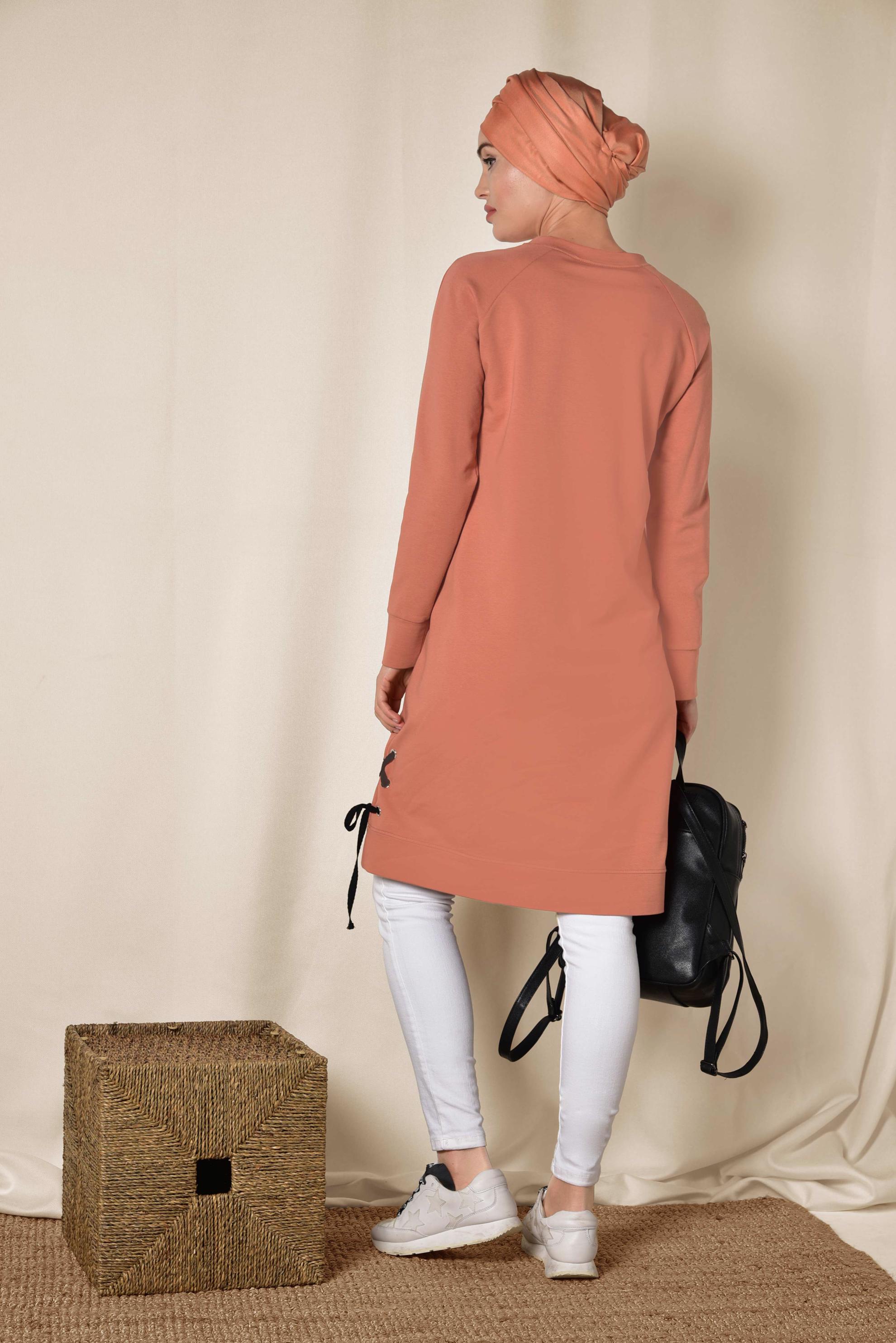 Tesettür giyim TURUNCU YAZI BASKILI EŞOFMAN TUNİK 4900