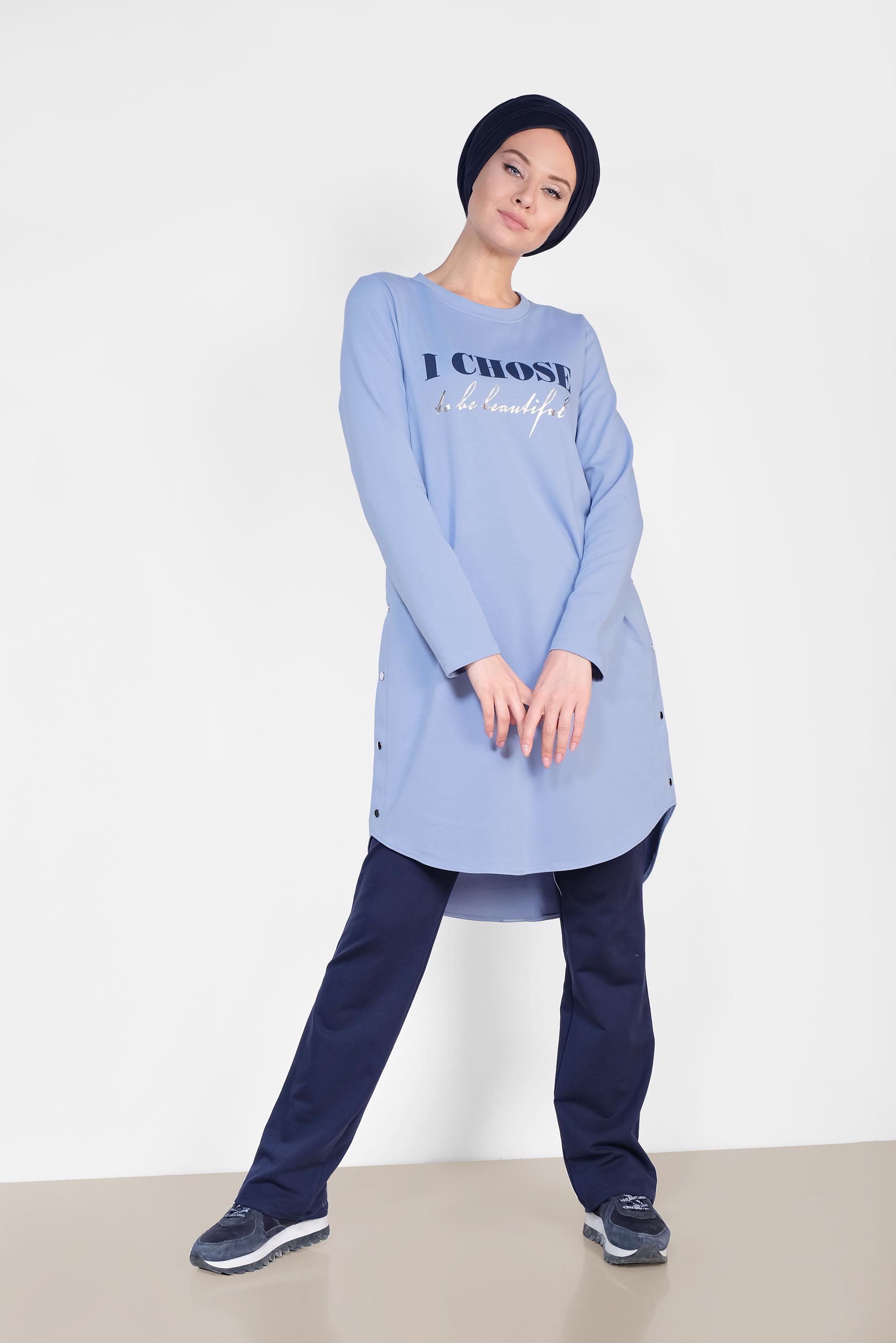 Hijab clothing BLUE Side Snap Cotton Tracksuit 4901 
