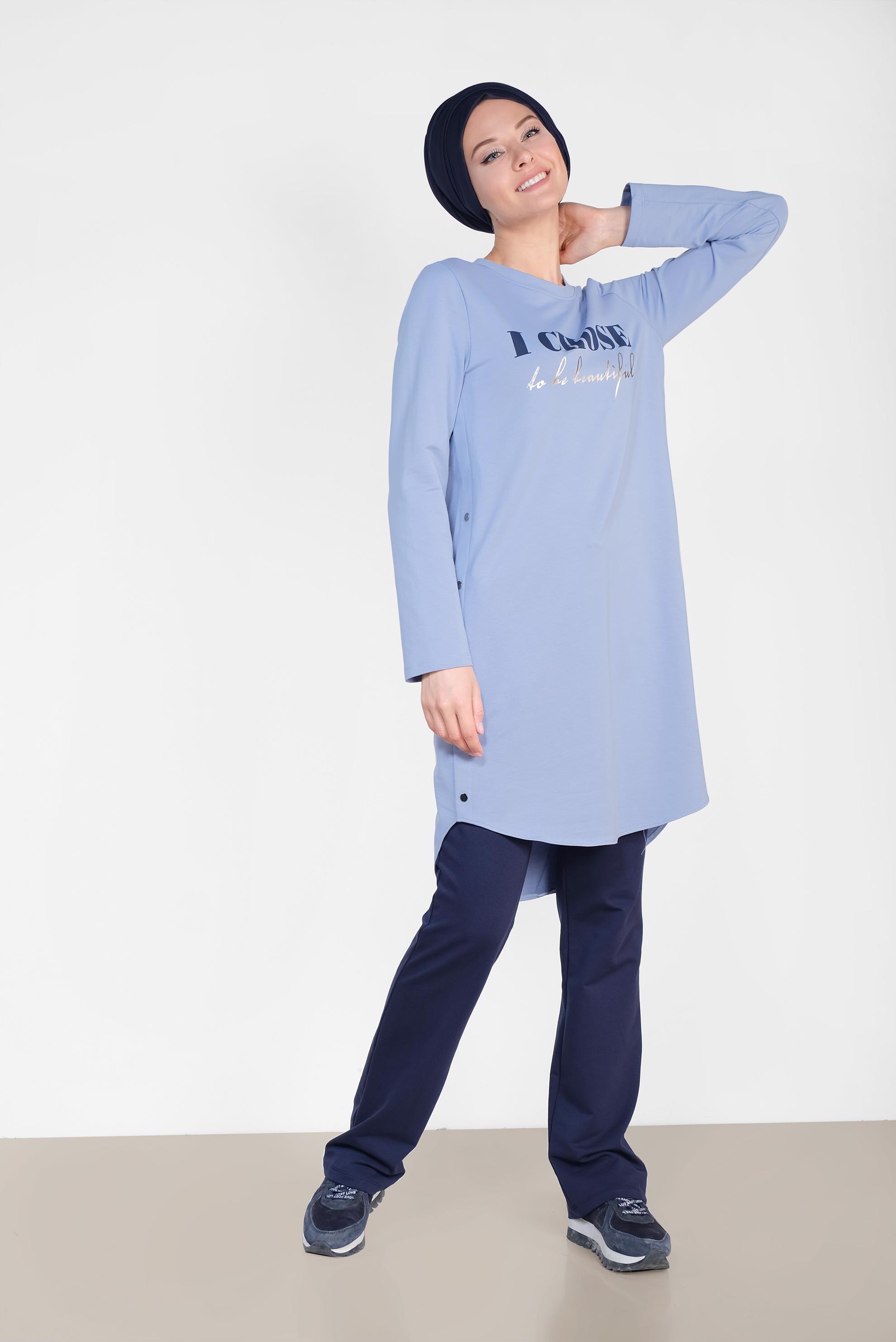 Hijab clothing BLUE Side Snap Cotton Tracksuit 4901 
