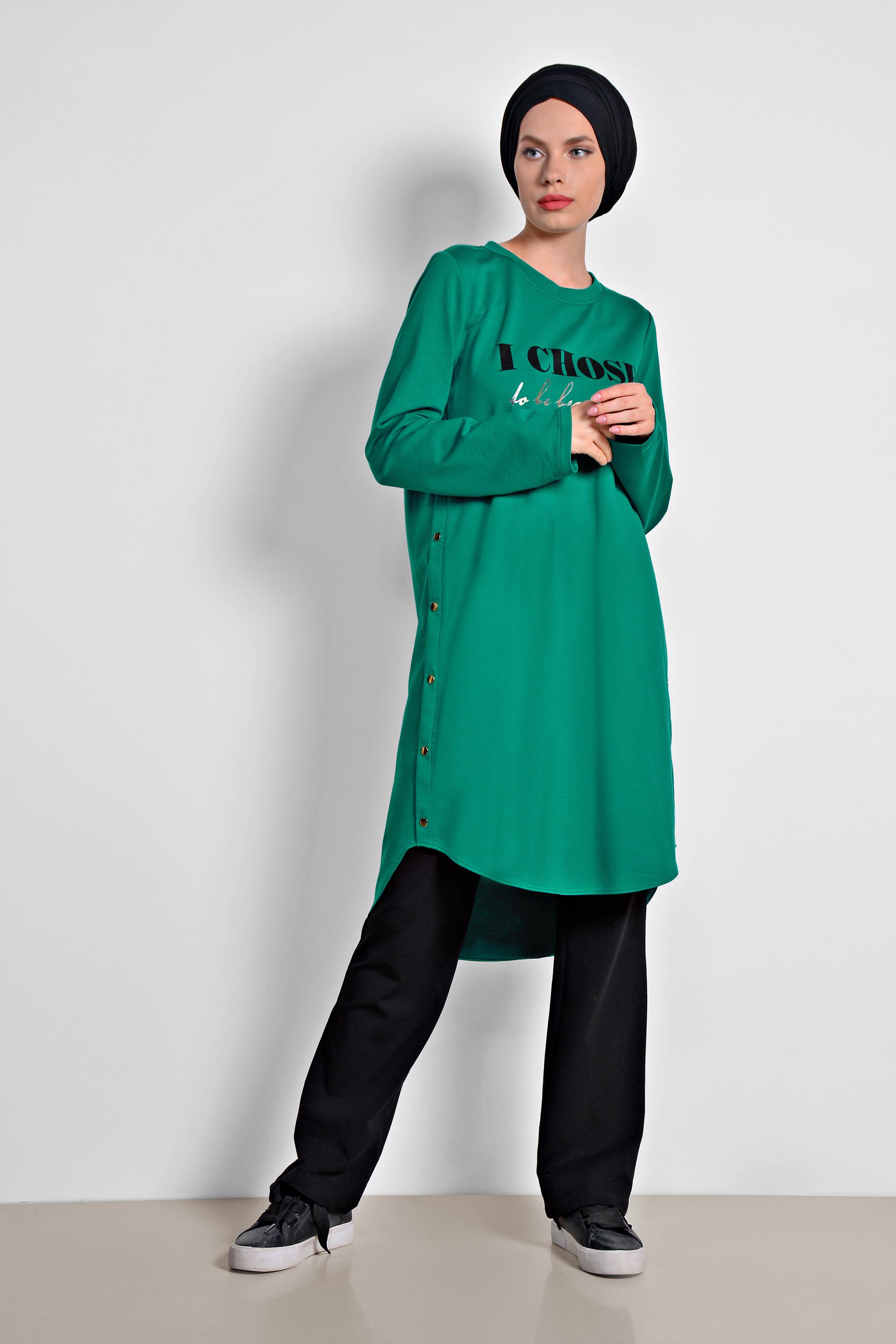 Hijab clothing GREEN Side Snap Cotton Tracksuit 4901 