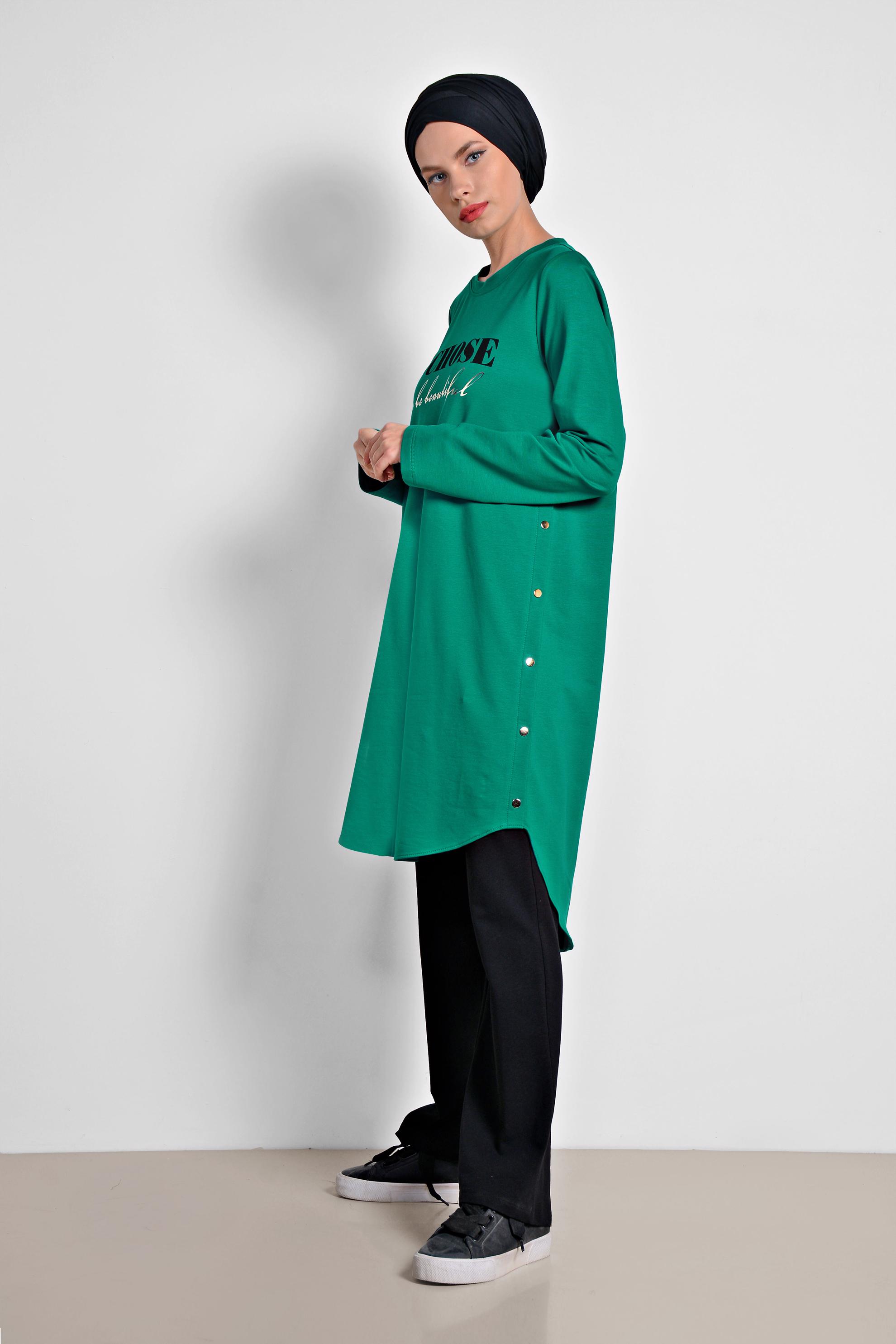 Hijab clothing GREEN Side Snap Cotton Tracksuit 4901 