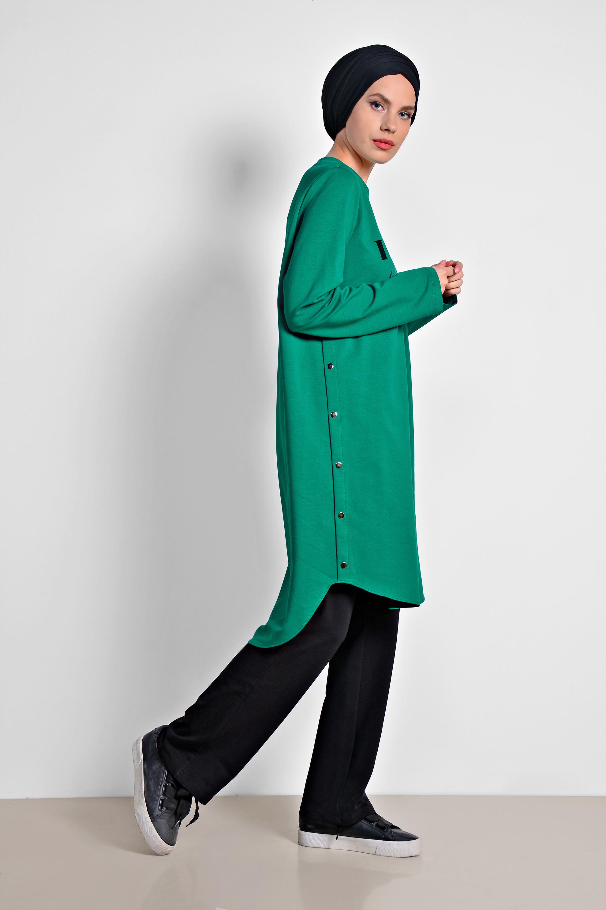 Hijab clothing GREEN Side Snap Cotton Tracksuit 4901 