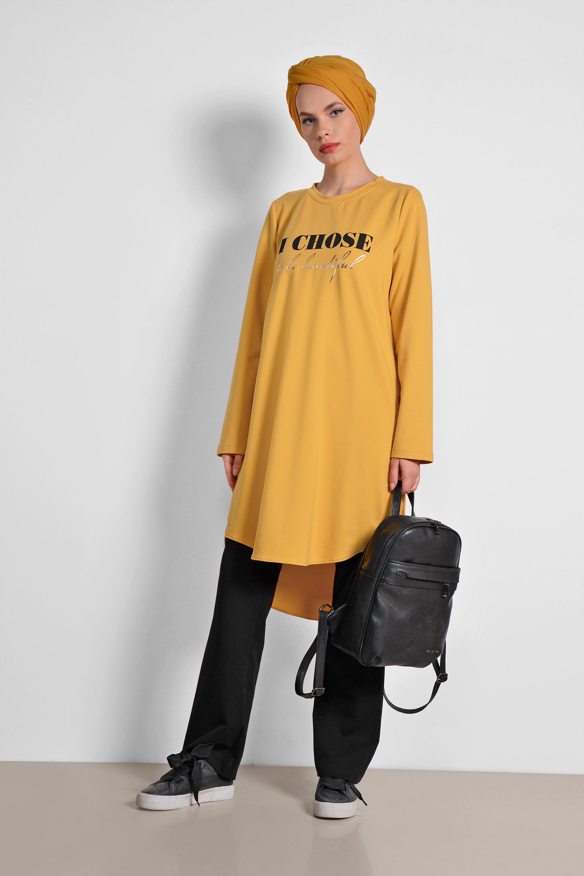 Hijab clothing YELLOW Side Snap Cotton Tracksuit 4901 