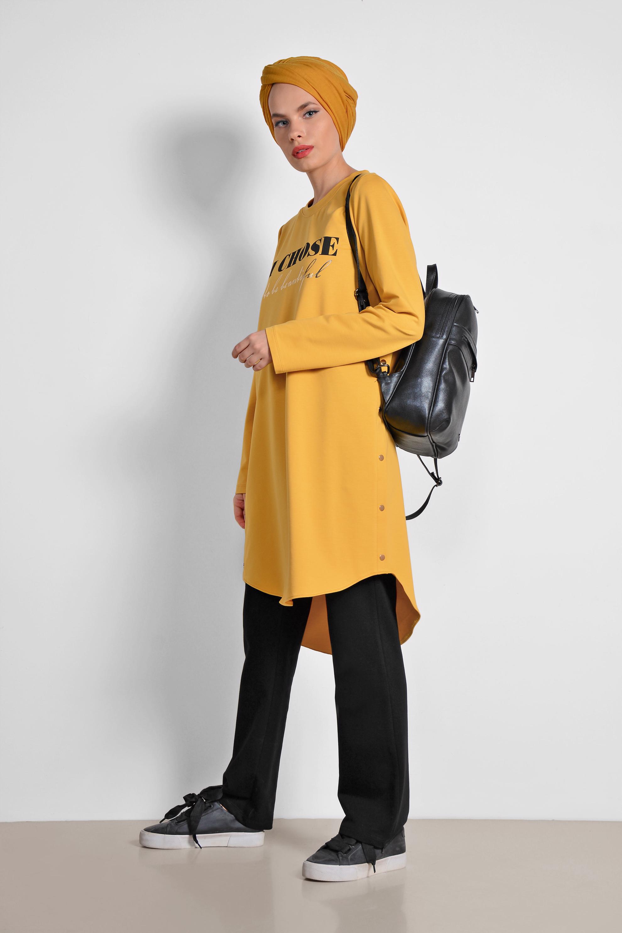 Hijab clothing YELLOW Side Snap Cotton Tracksuit 4901 