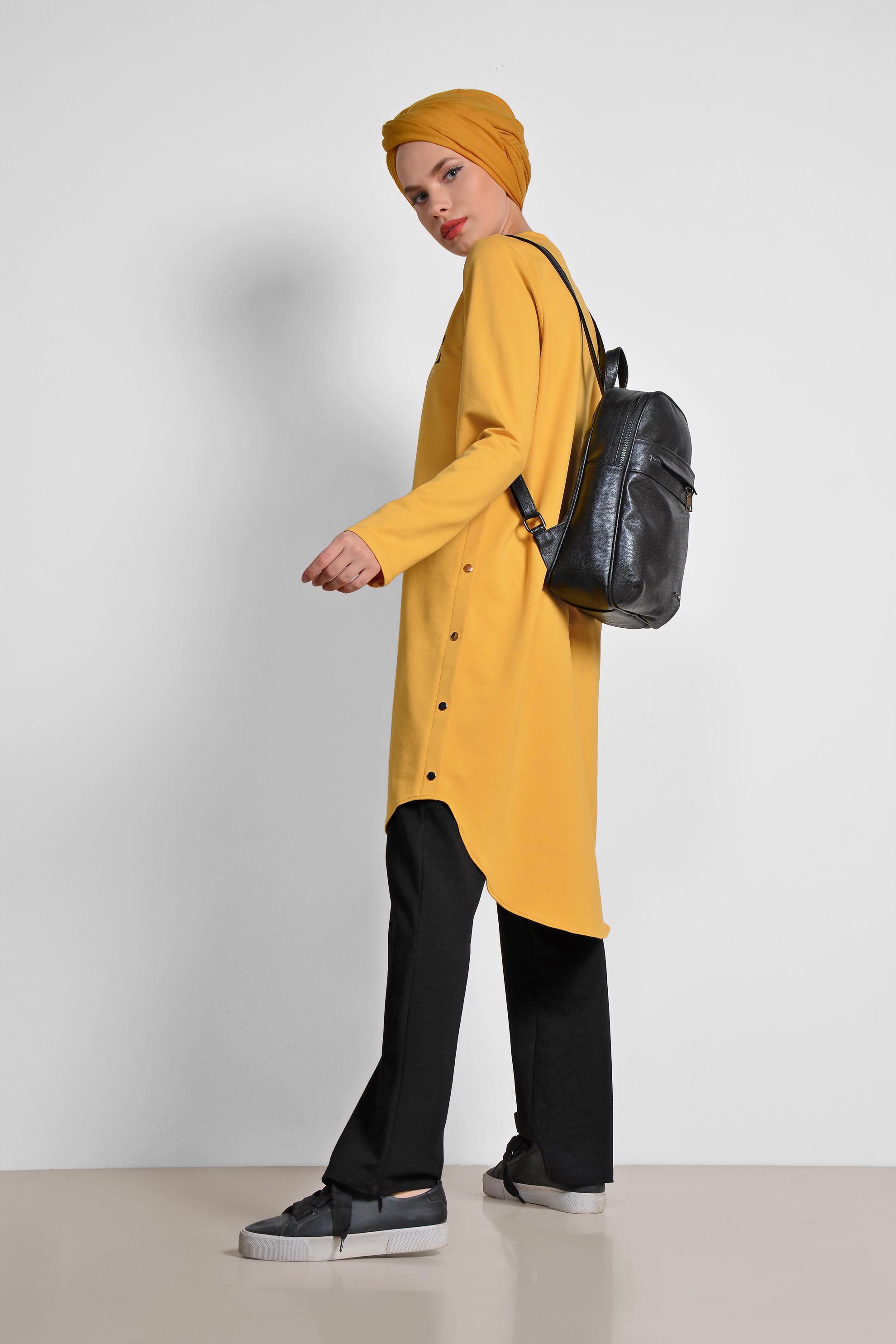 Hijab clothing YELLOW Side Snap Cotton Tracksuit 4901 
