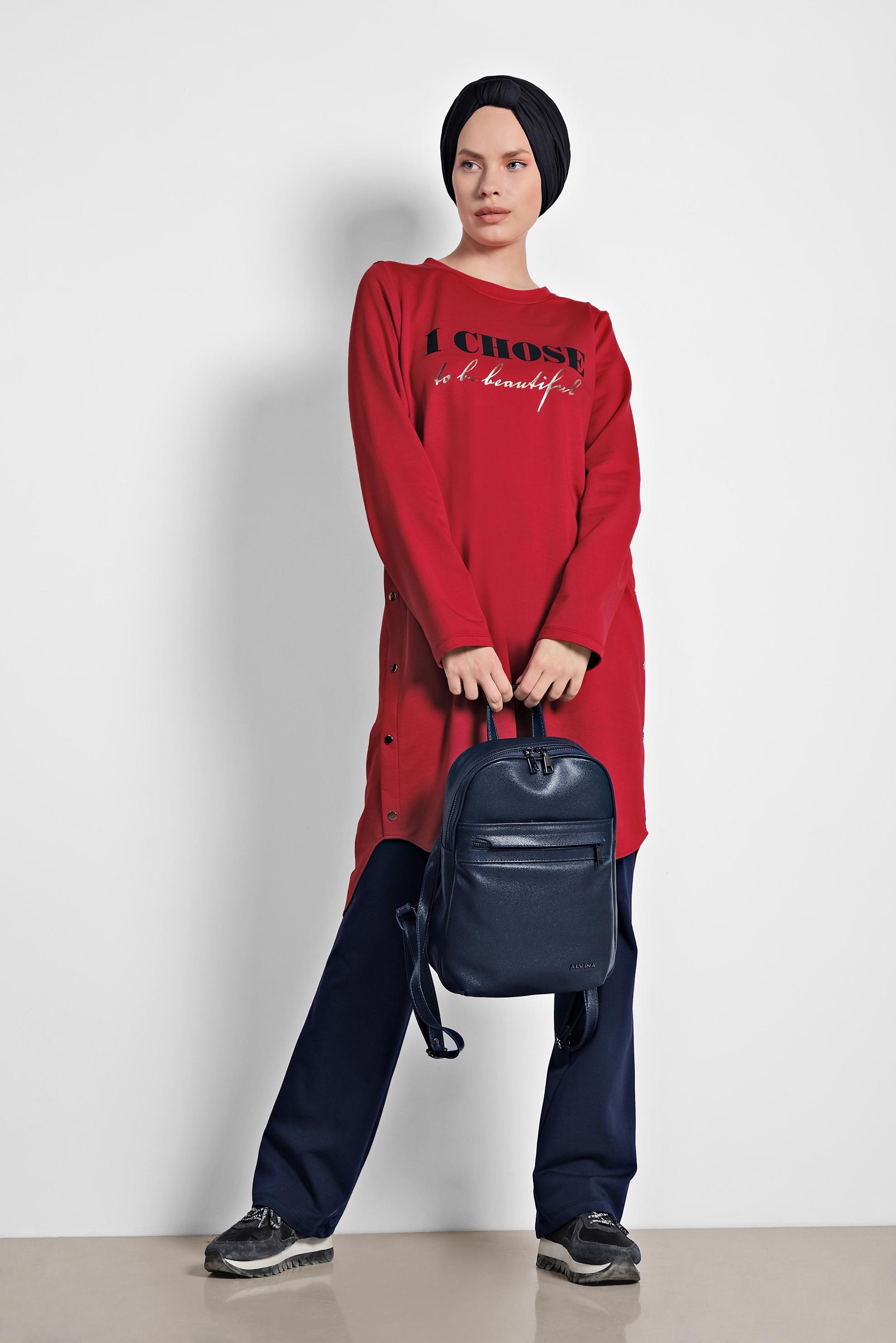 Hijab clothing CLARET RED Side Snap Cotton Tracksuit 4901 