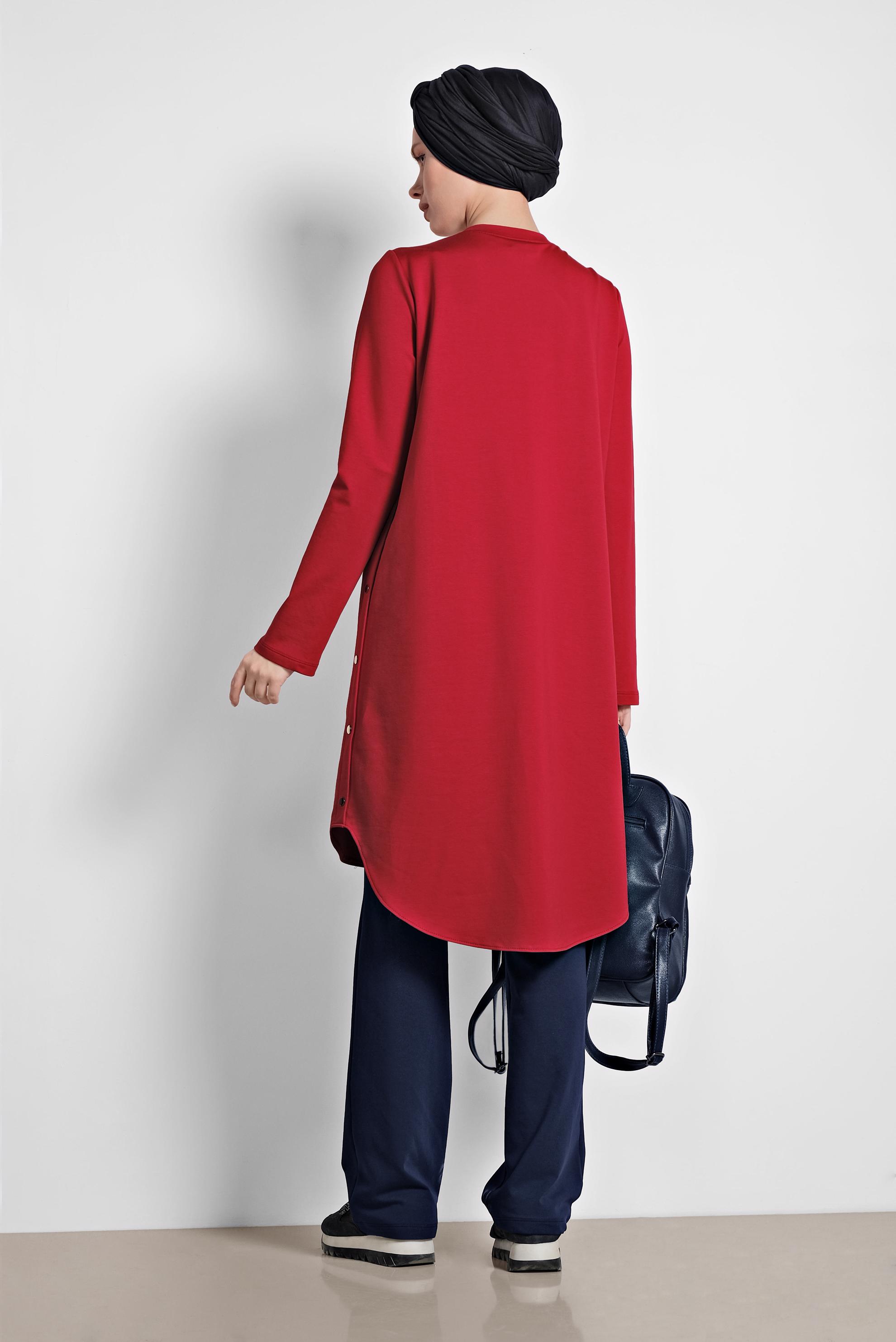 Hijab clothing CLARET RED Side Snap Cotton Tracksuit 4901 