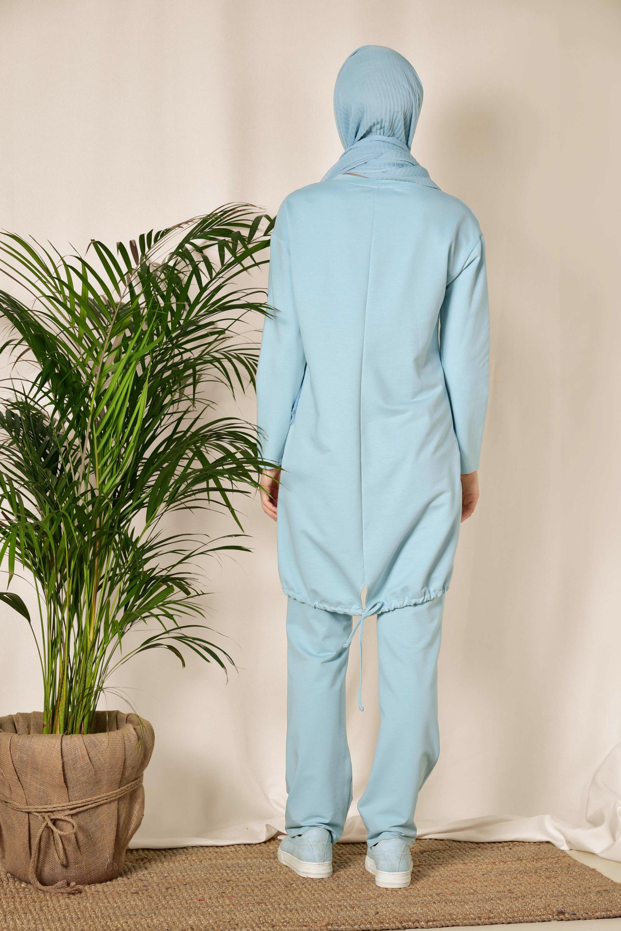 Tesettür giyim MAVİ ETEK UCU BÜZGÜLÜ EŞOFMAN TAKIMI 4903 