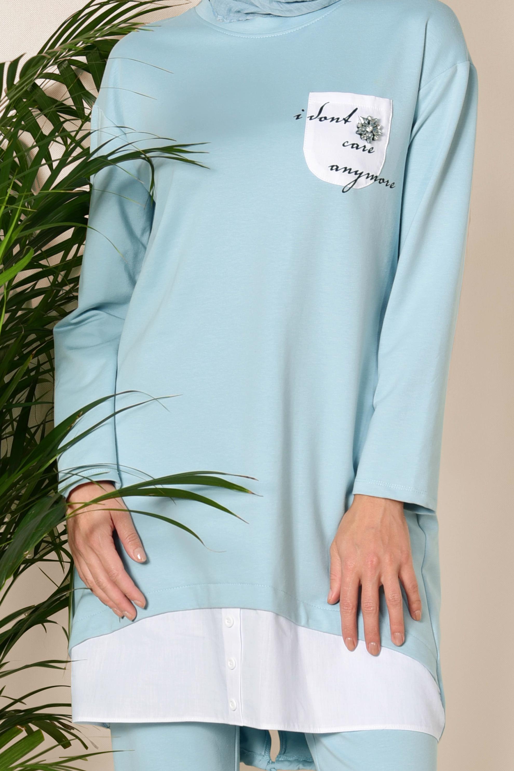 Tesettür giyim MAVİ ETEK UCU BÜZGÜLÜ EŞOFMAN TAKIMI 4903 