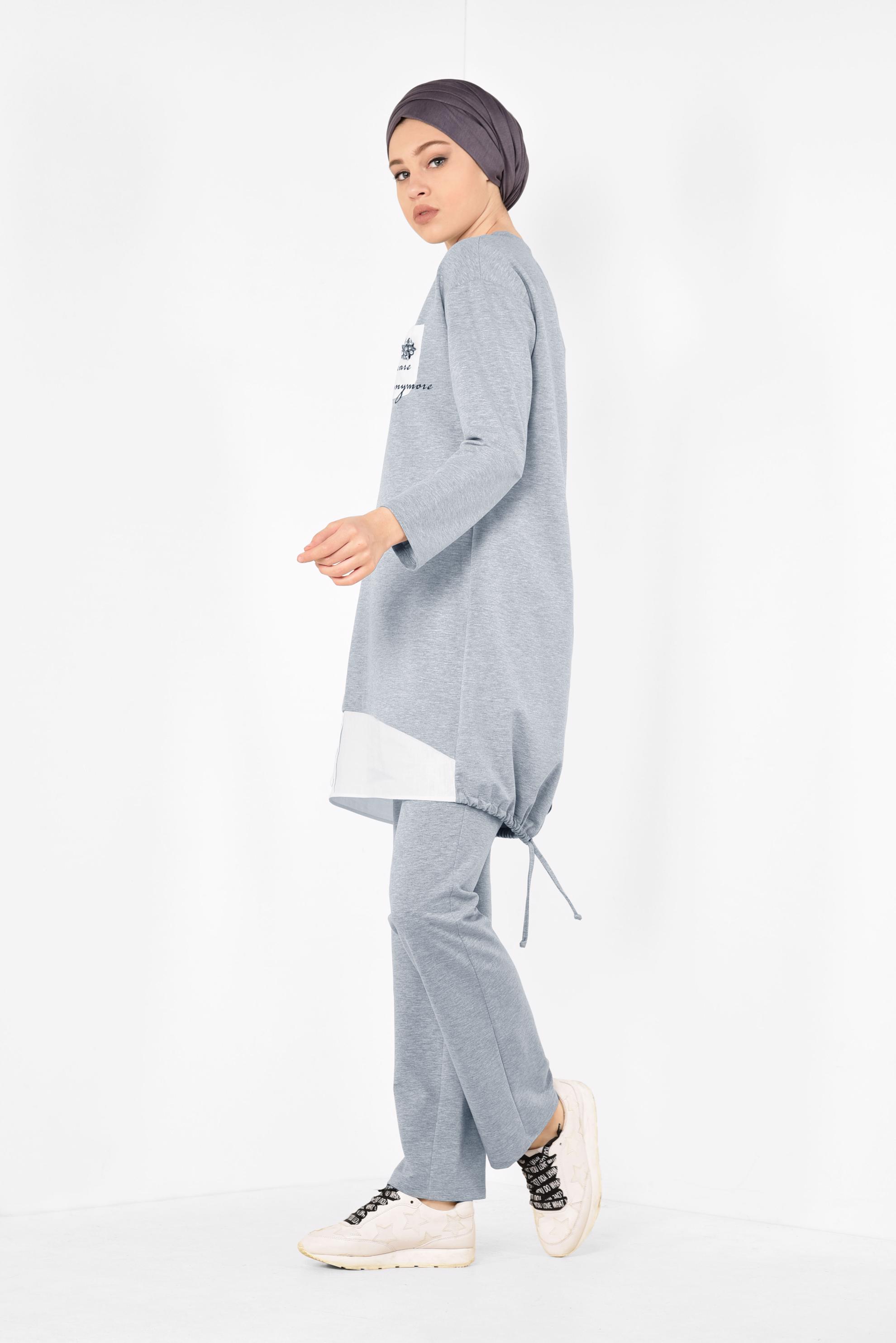 Tesettür giyim GRİ ETEK UCU BÜZGÜLÜ EŞOFMAN TAKIMI 4903 