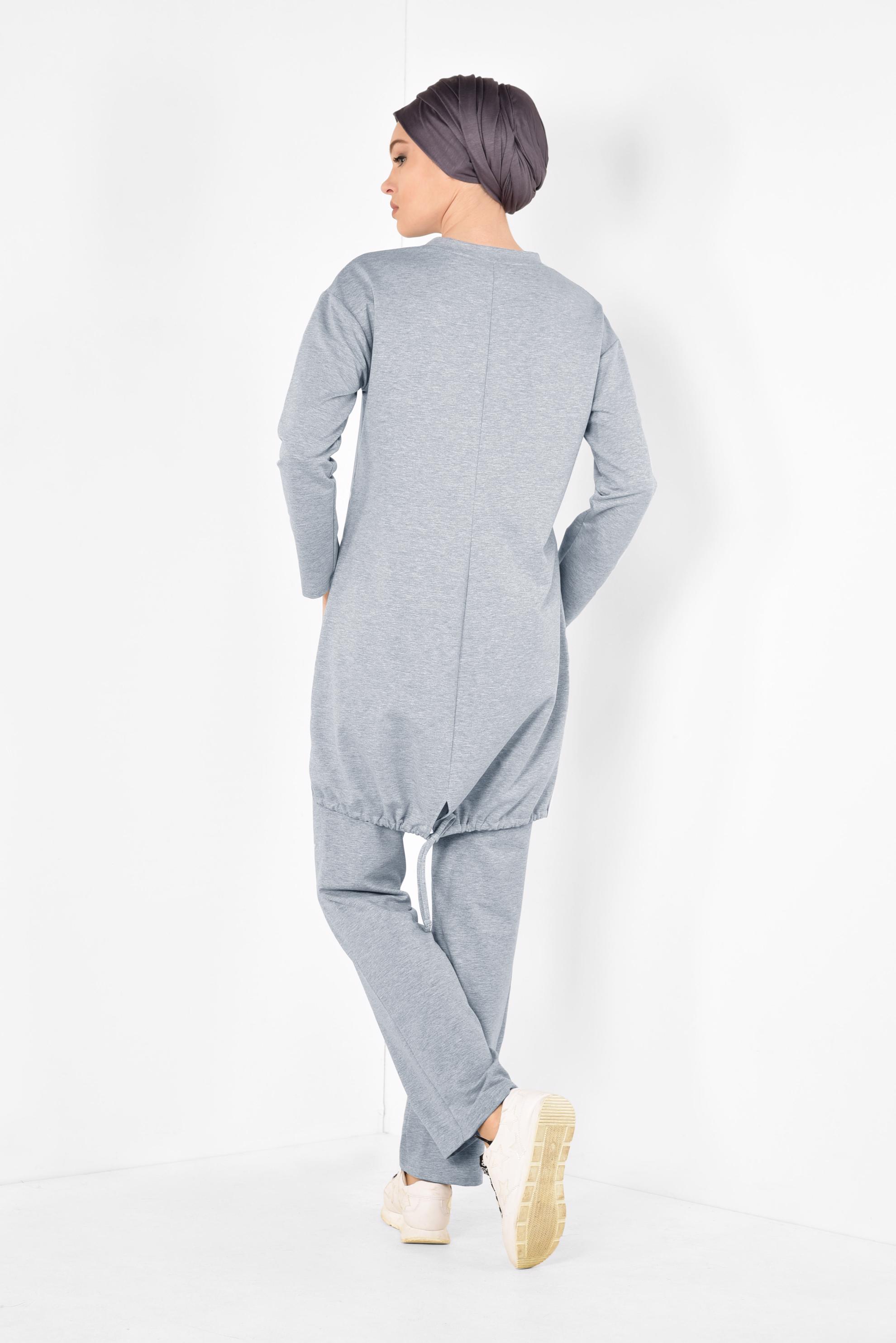 Tesettür giyim GRİ ETEK UCU BÜZGÜLÜ EŞOFMAN TAKIMI 4903 