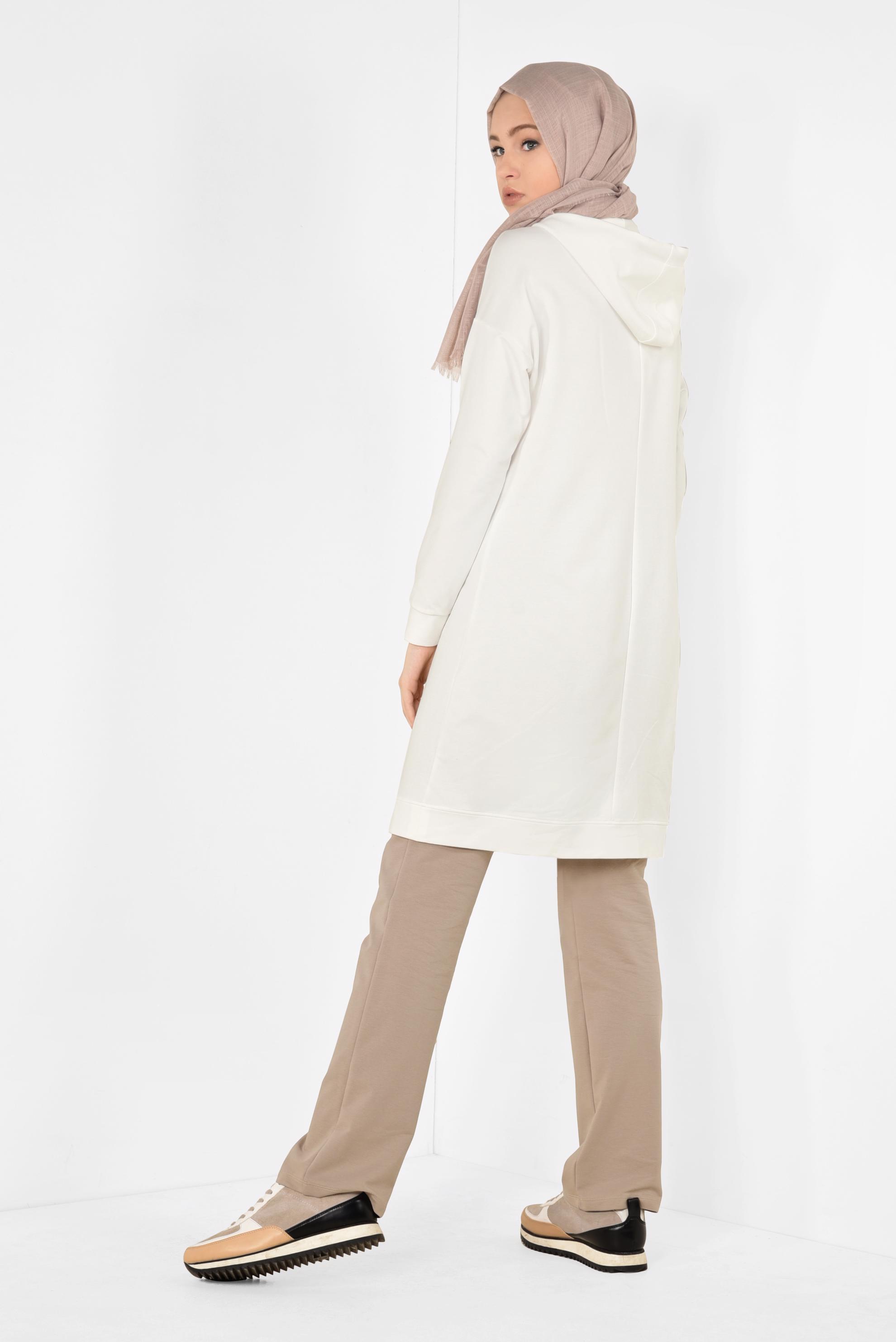 Tesettür giyim KAHVE YAZI BASKILI PANTOLONLU EŞOFMAN TAKIM 4904 