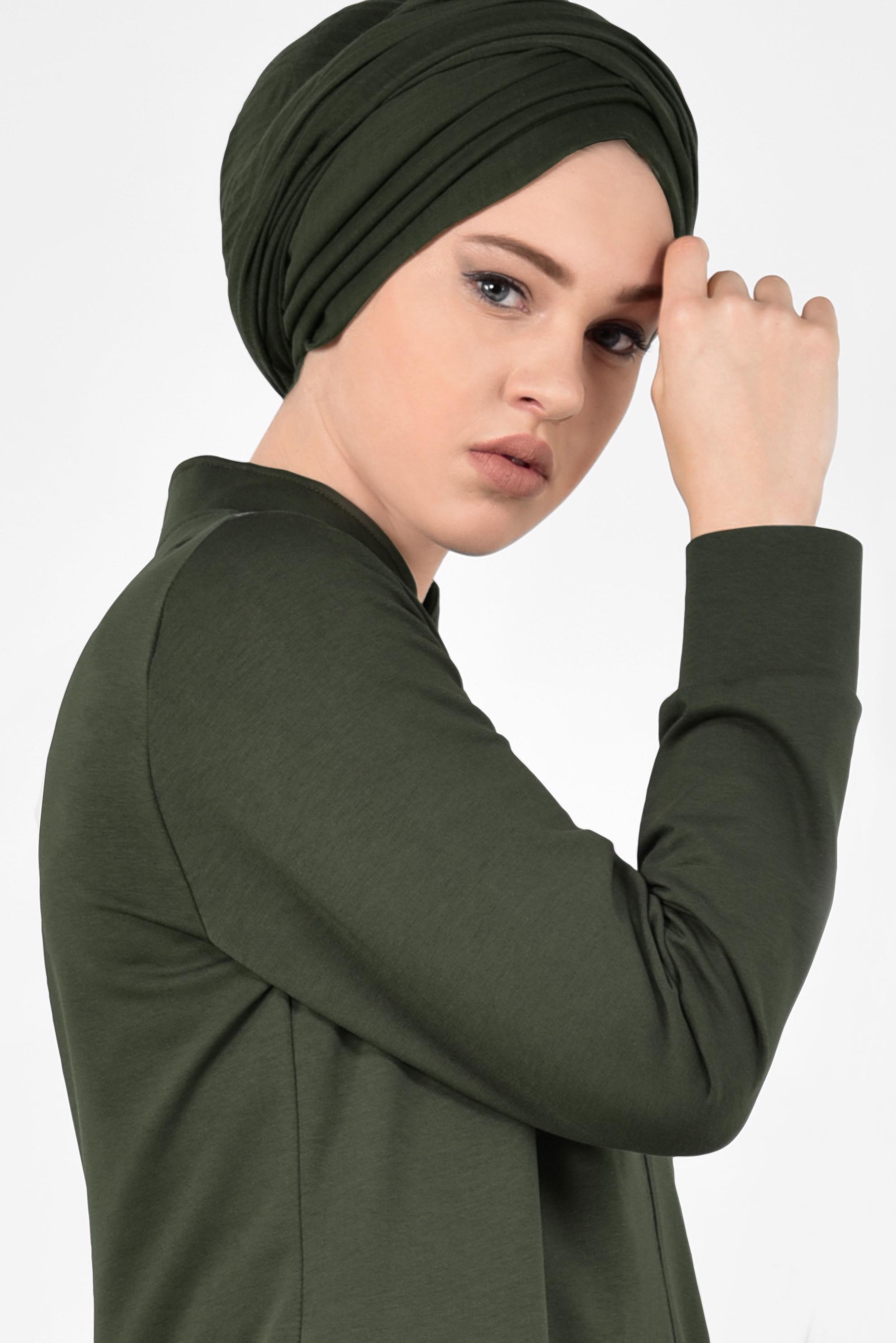 Tesettür giyim HAKİ ŞERİT DETAYLI PANTOLONLU EŞOFMAN TAKIMI 4906