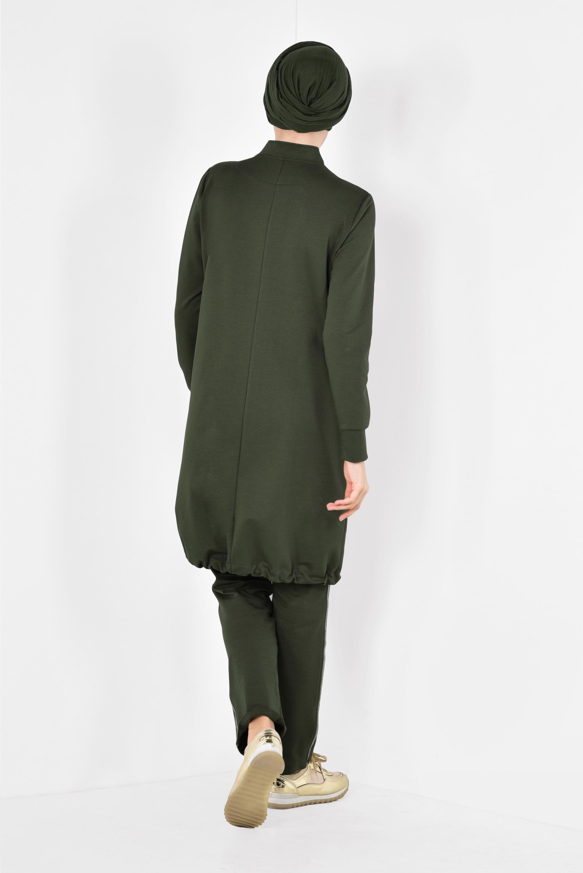 Tesettür giyim HAKİ ŞERİT DETAYLI PANTOLONLU EŞOFMAN TAKIMI 4906