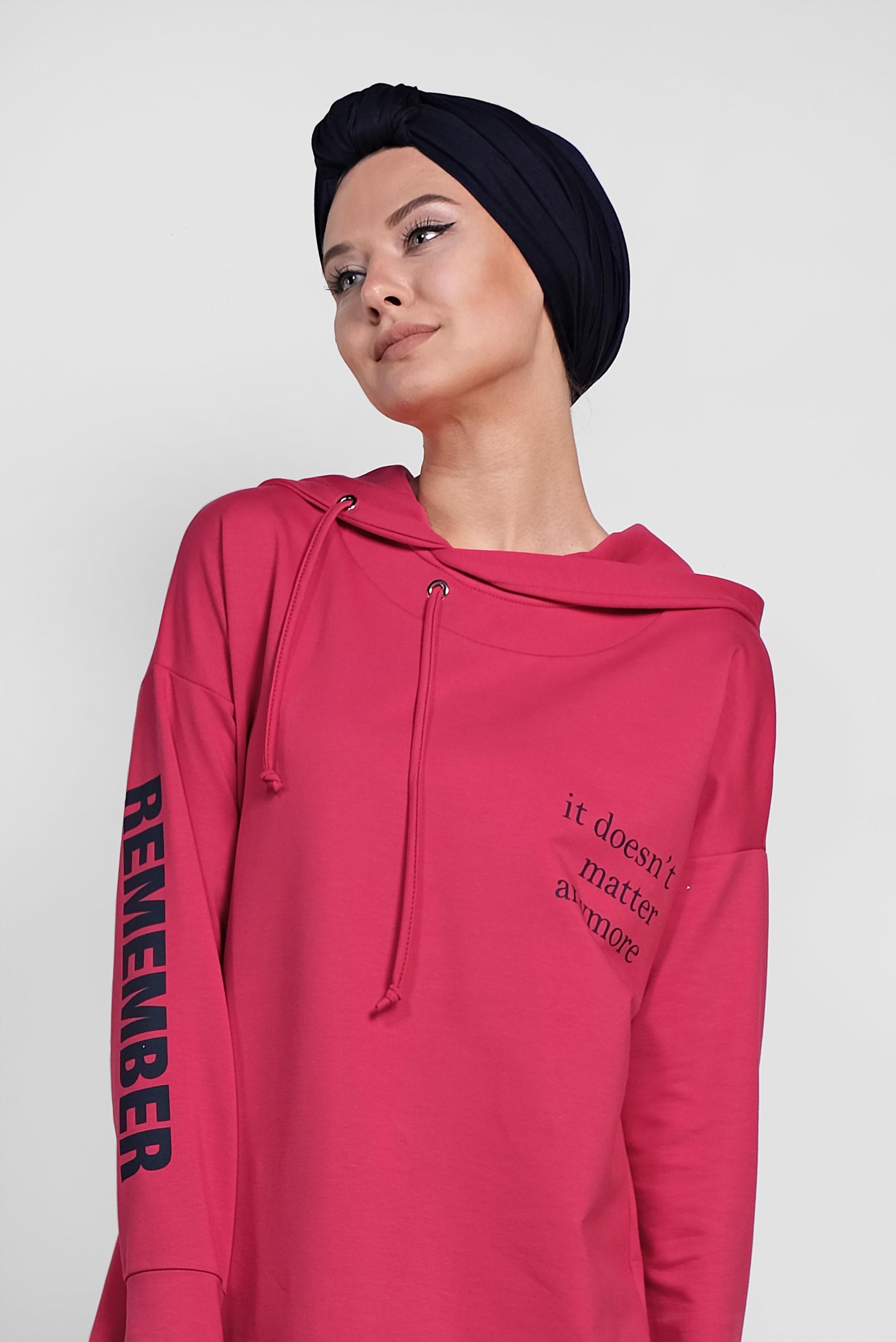 Tesettür giyim FUŞYA KAPÜŞONLU EŞOFMAN TUNİK 4953