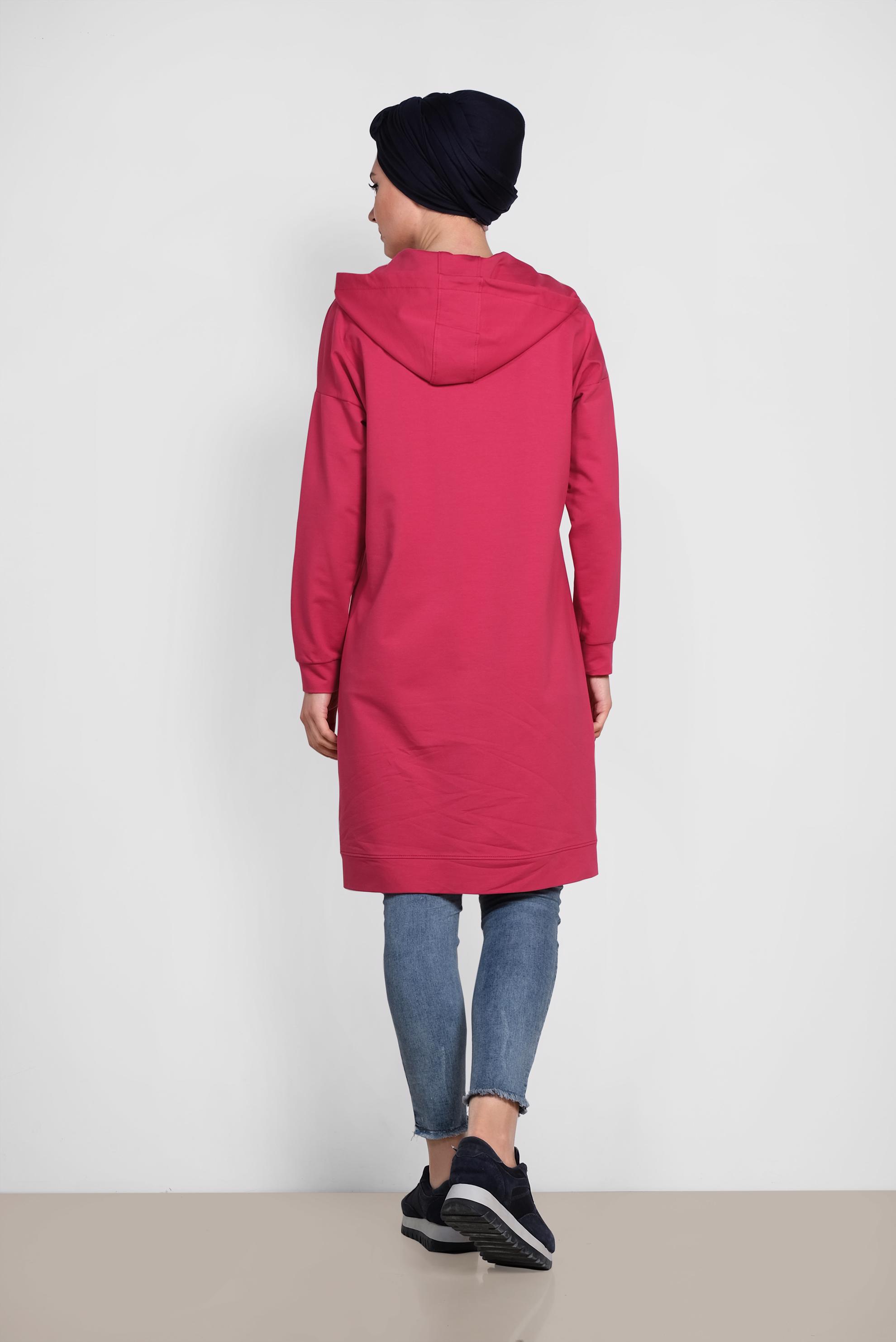 Tesettür giyim FUŞYA KAPÜŞONLU EŞOFMAN TUNİK 4953