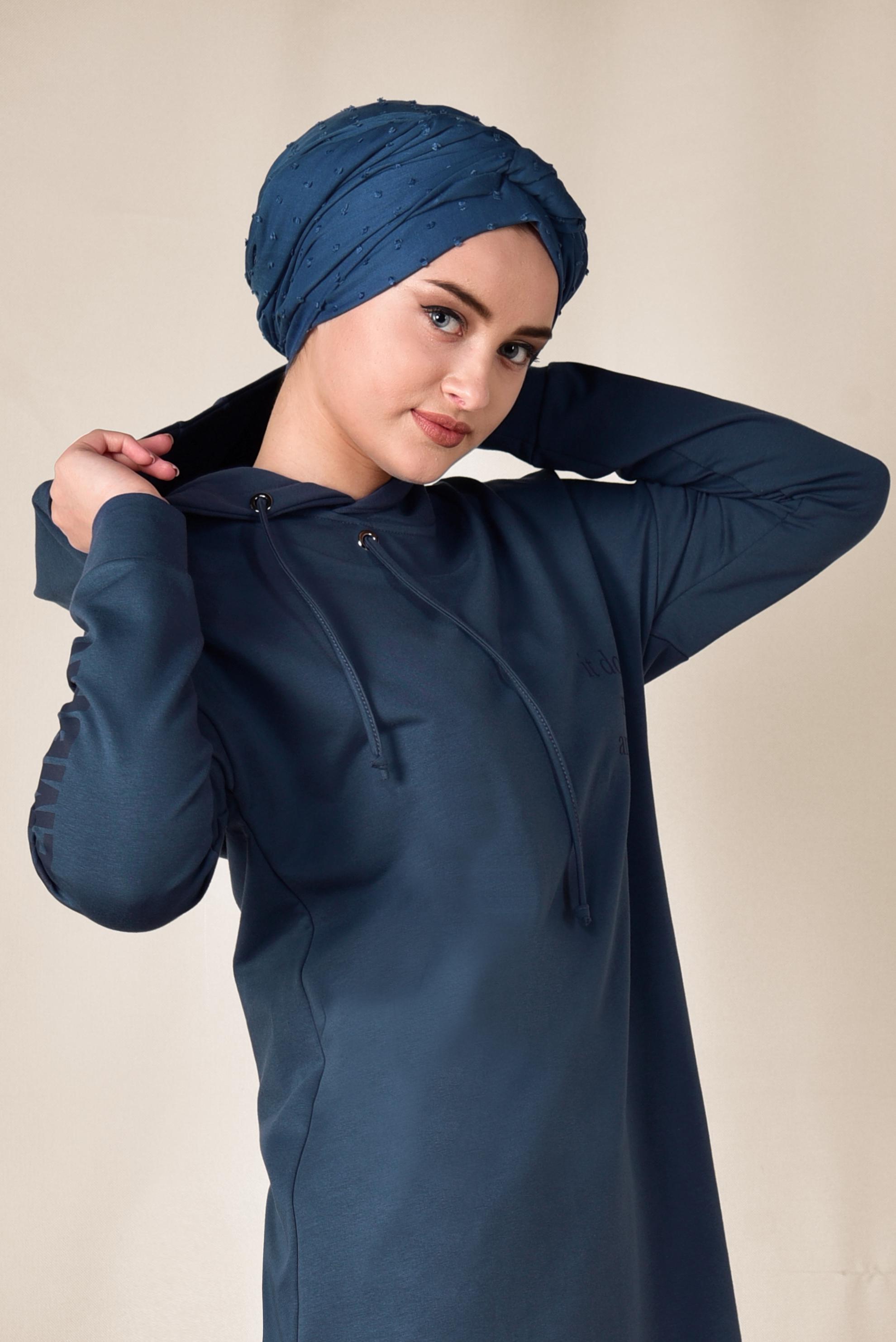 Tesettür giyim LACİVERT KAPÜŞONLU EŞOFMAN TUNİK 4953